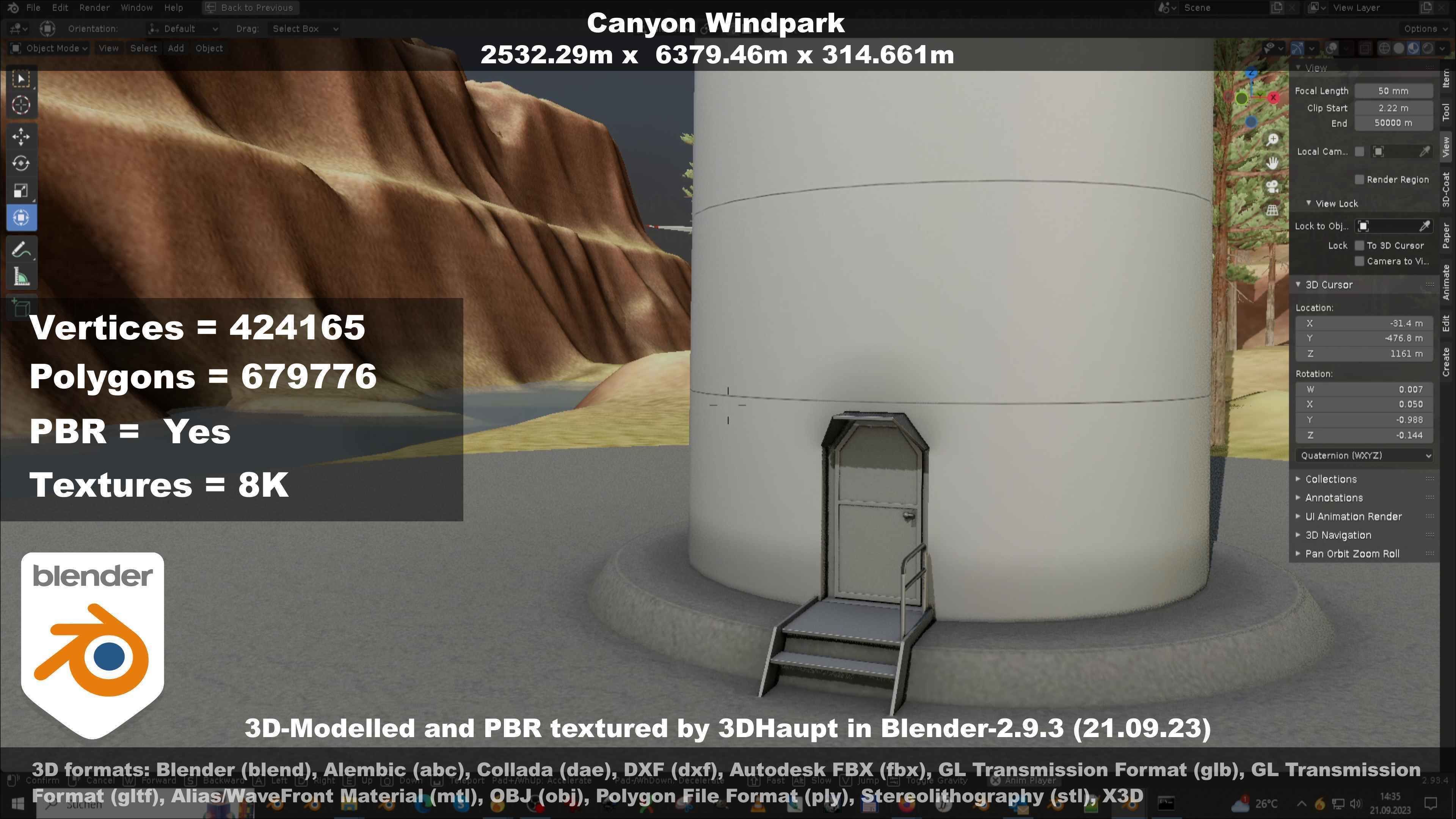 Windturbine H114m - H119m - H138m and Canyon Windfarm Scene 3D Model Collection_125
