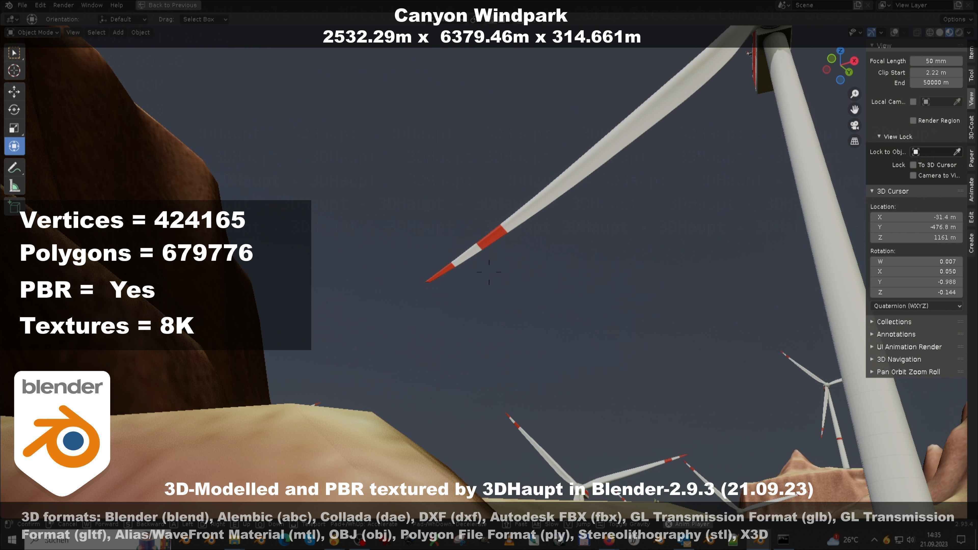 Windturbine H114m - H119m - H138m and Canyon Windfarm Scene 3D Model Collection_44