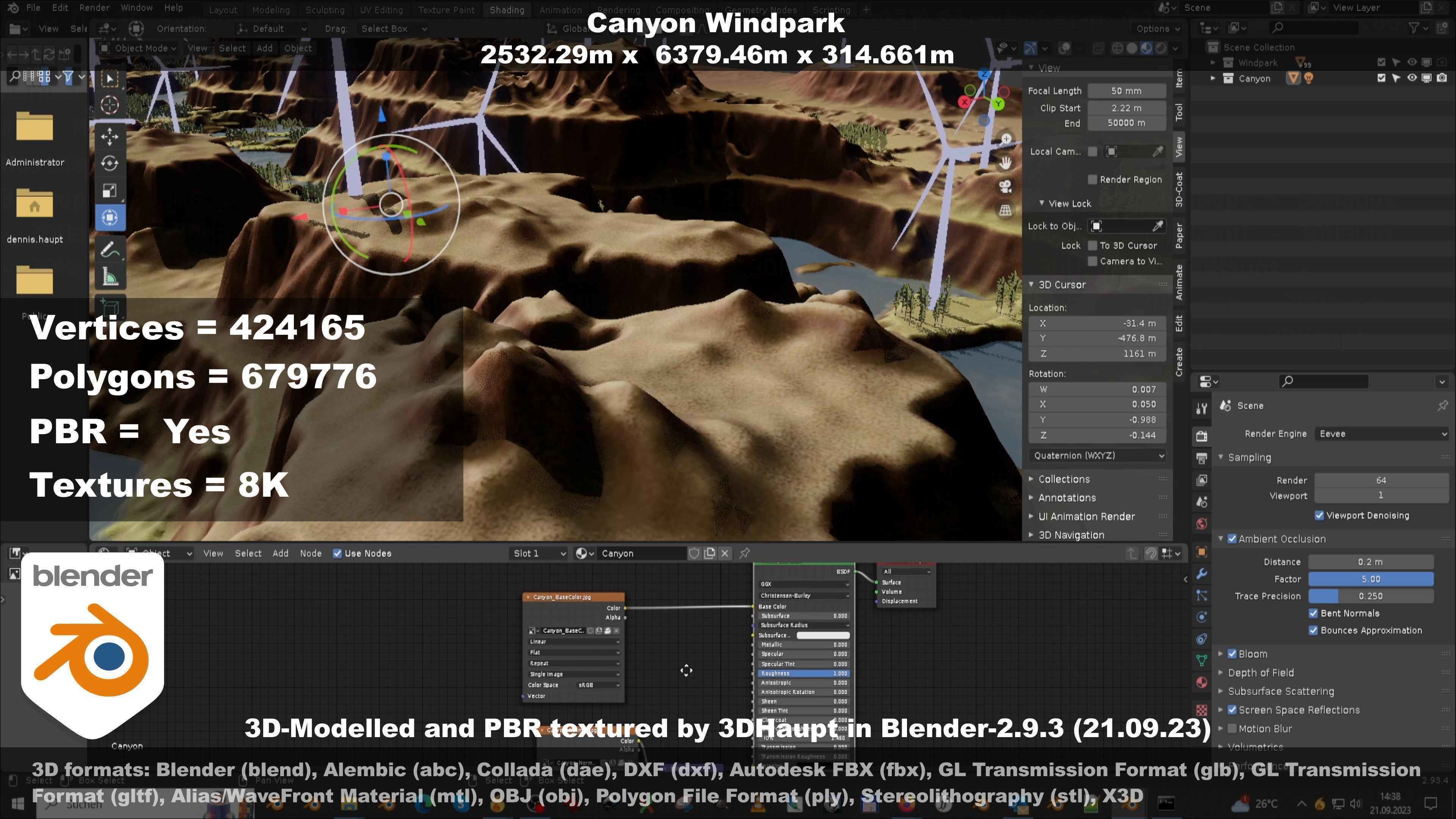 Windturbine H114m - H119m - H138m and Canyon Windfarm Scene 3D Model Collection_59