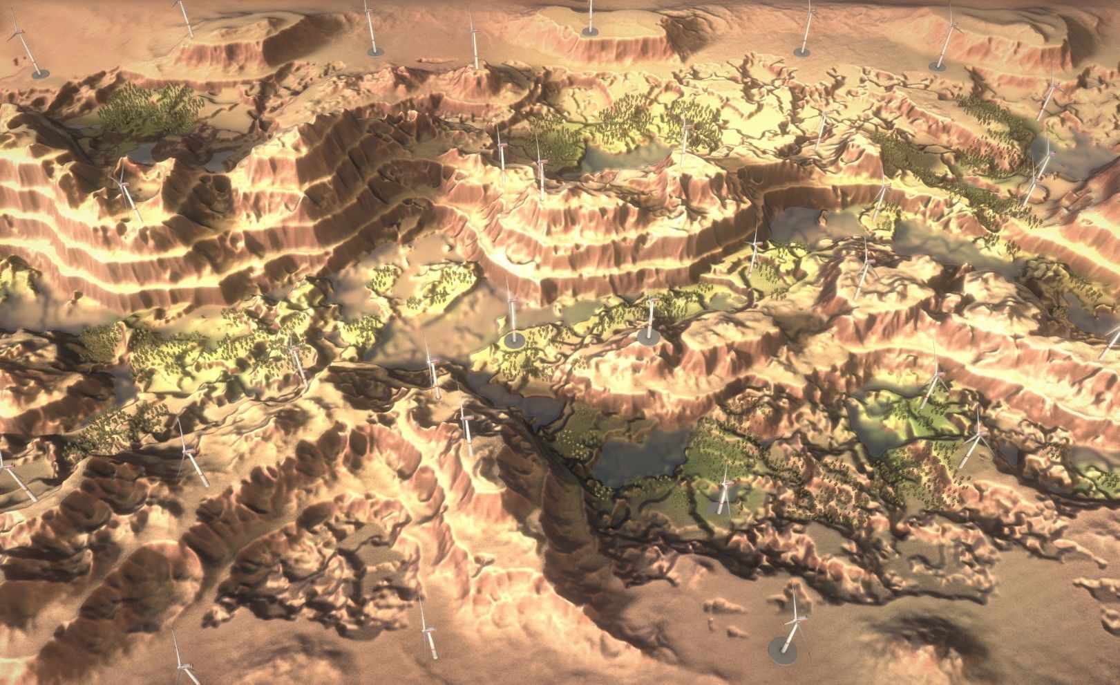 Windturbine H114m - H119m - H138m and Canyon Windfarm Scene 3D Model Collection_38