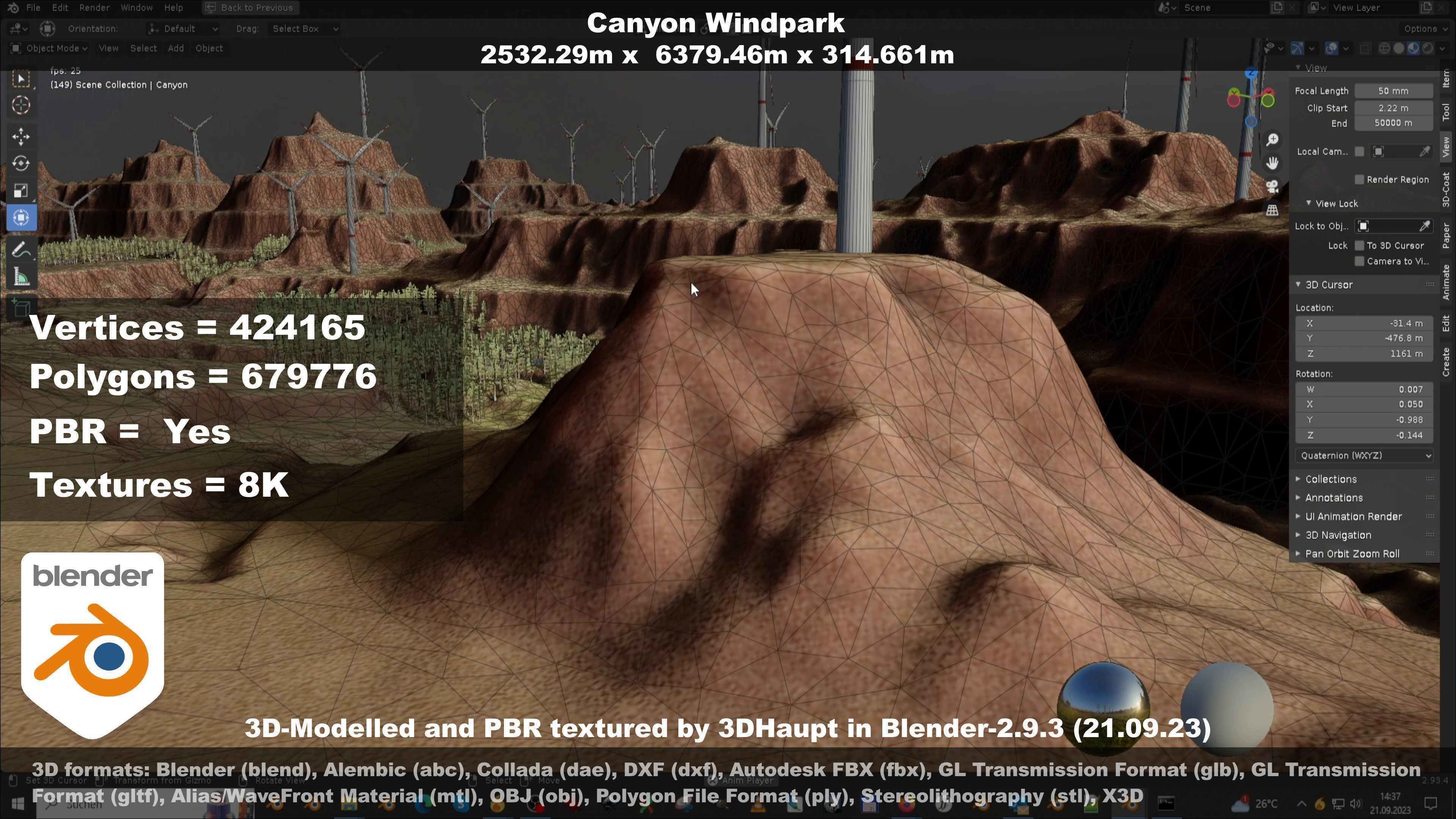 Windturbine H114m - H119m - H138m and Canyon Windfarm Scene 3D Model Collection_86