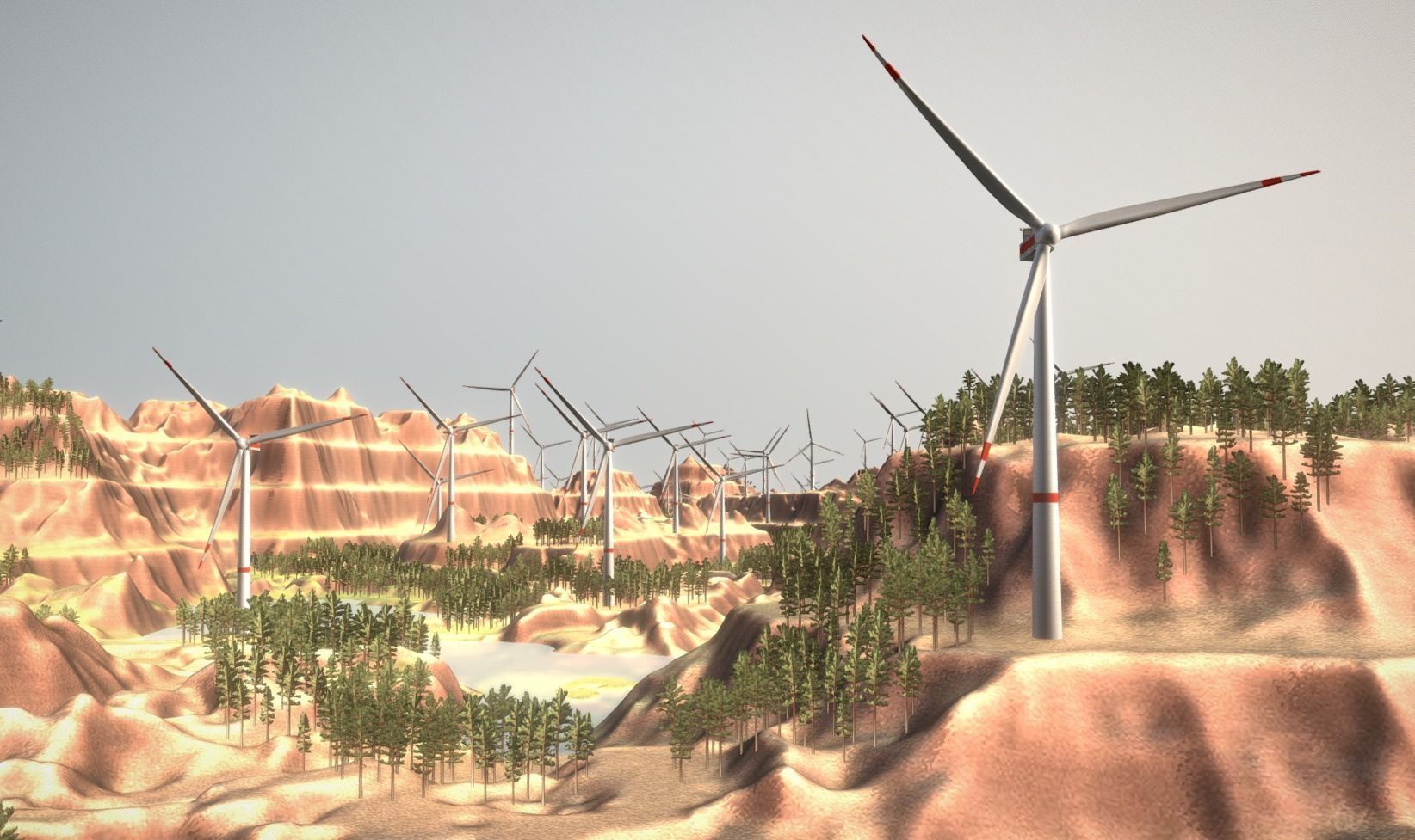 Windturbine H114m - H119m - H138m and Canyon Windfarm Scene 3D Model Collection_33