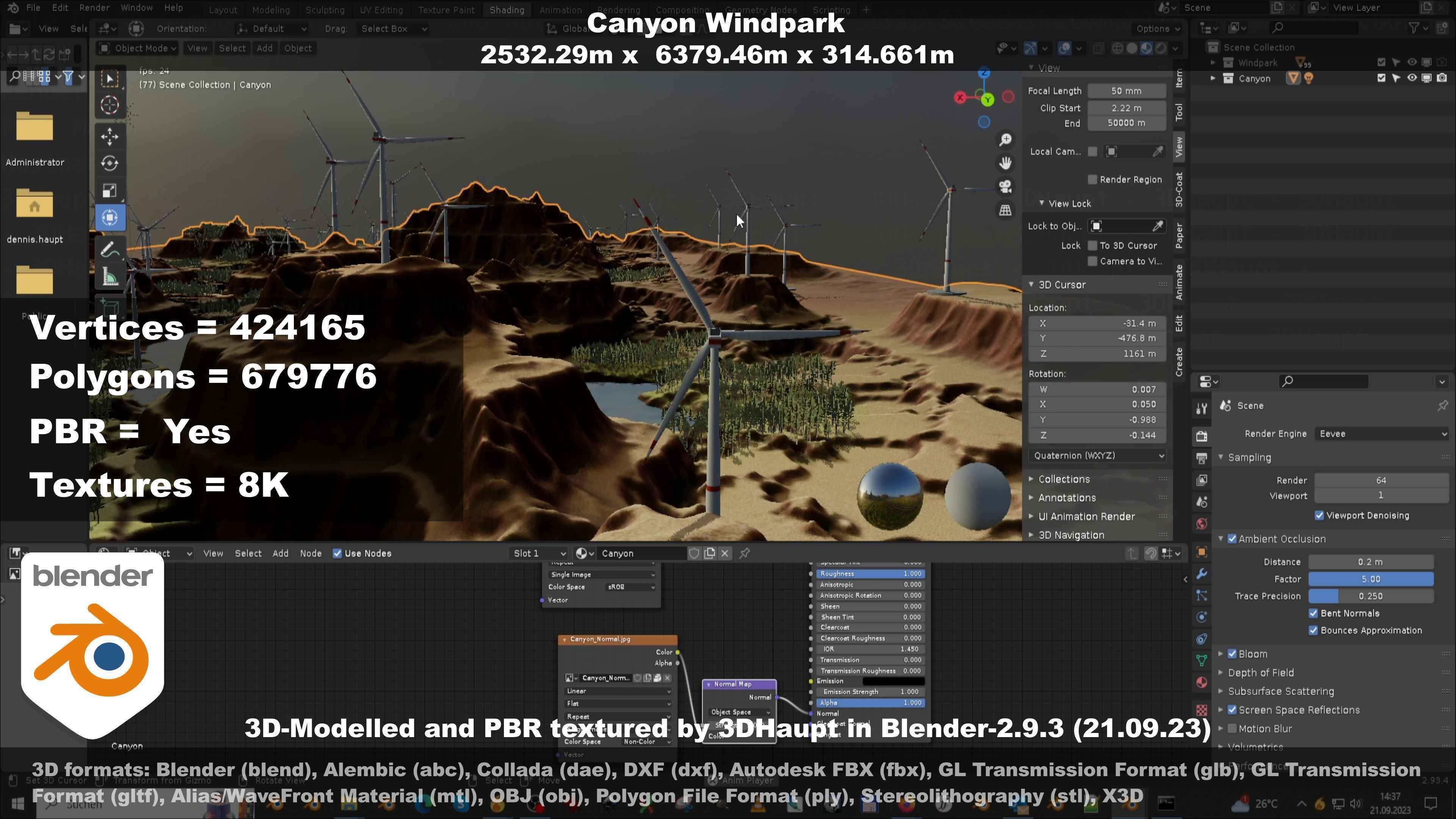 Windturbine H114m - H119m - H138m and Canyon Windfarm Scene 3D Model Collection_51