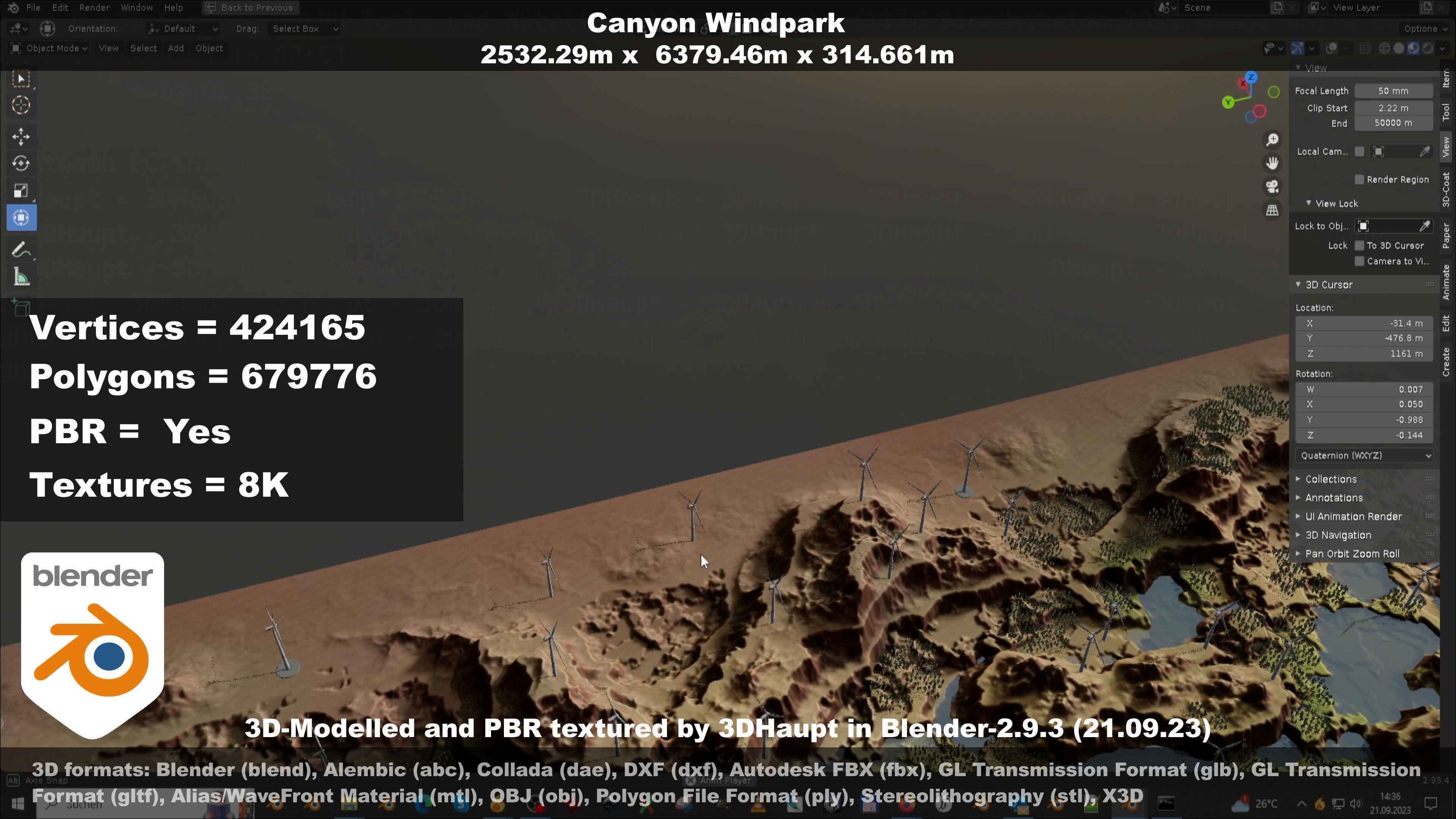 Windturbine H114m - H119m - H138m and Canyon Windfarm Scene 3D Model Collection_103