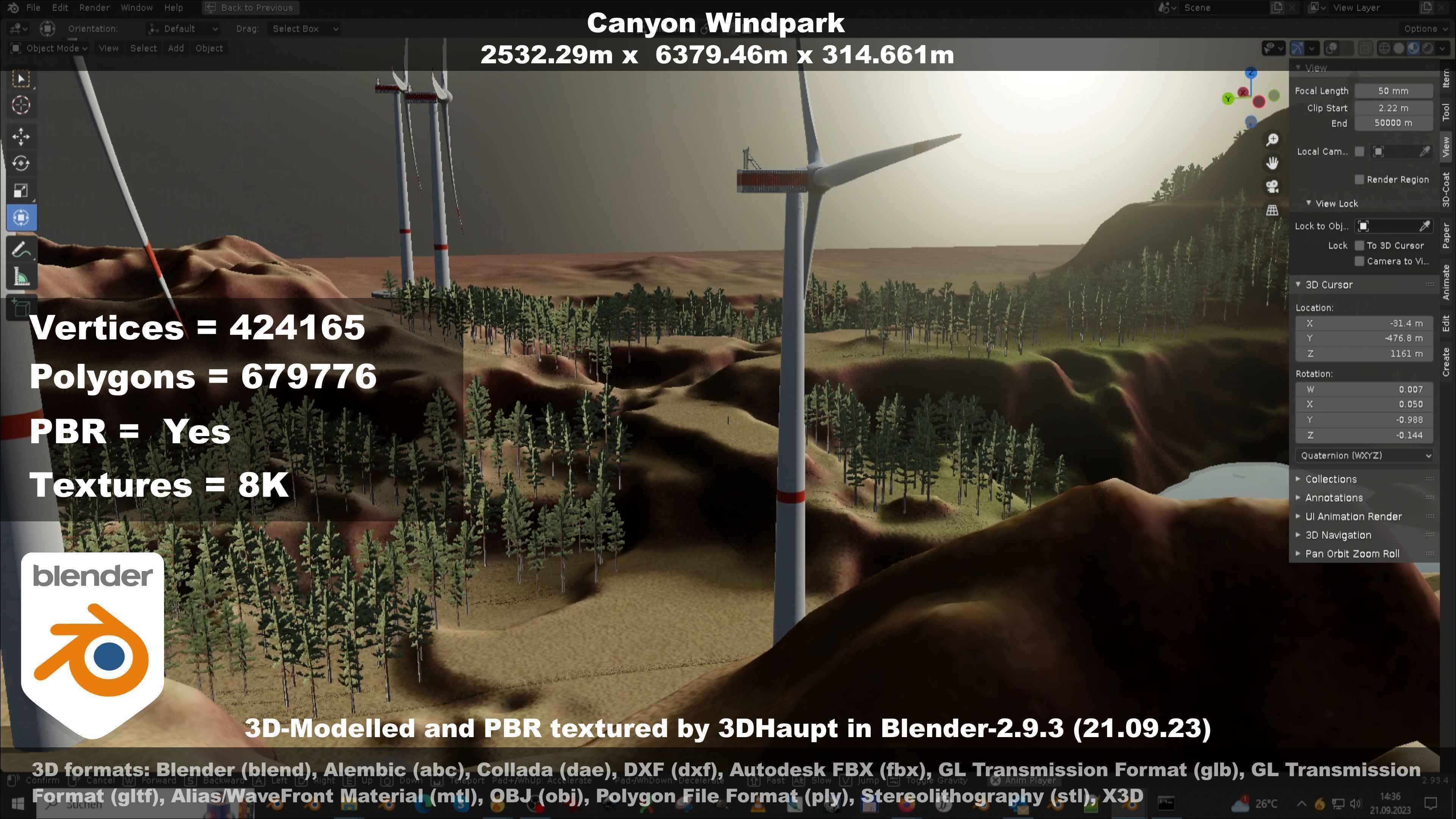 Windturbine H114m - H119m - H138m and Canyon Windfarm Scene 3D Model Collection_114
