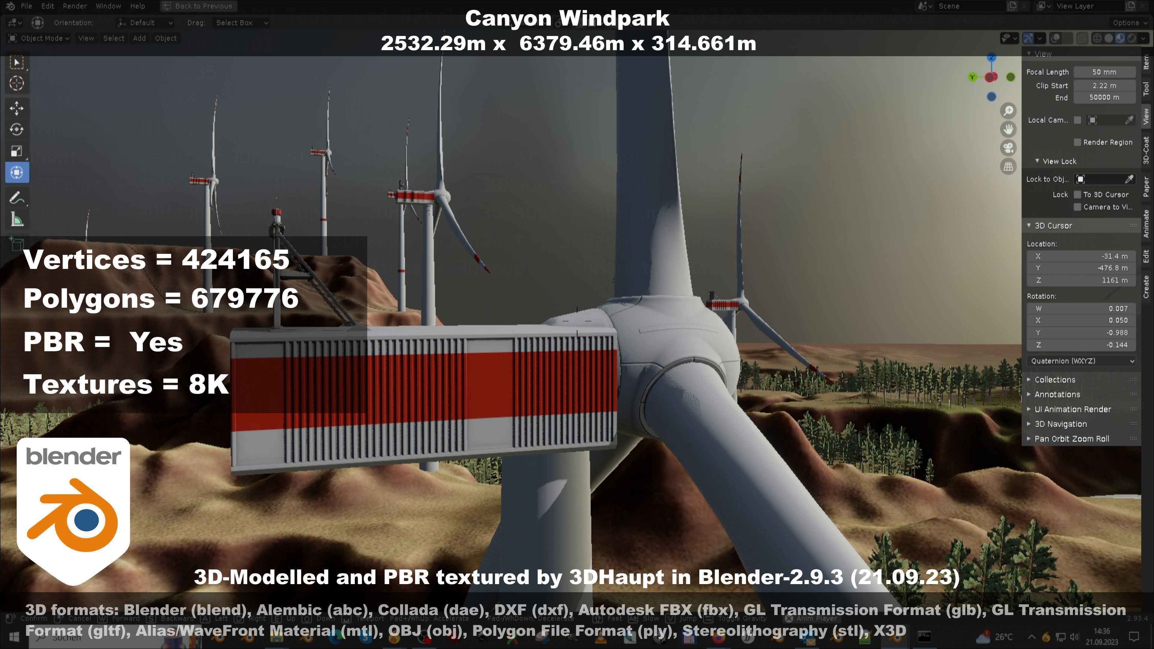 Windturbine H114m - H119m - H138m and Canyon Windfarm Scene 3D Model Collection_46