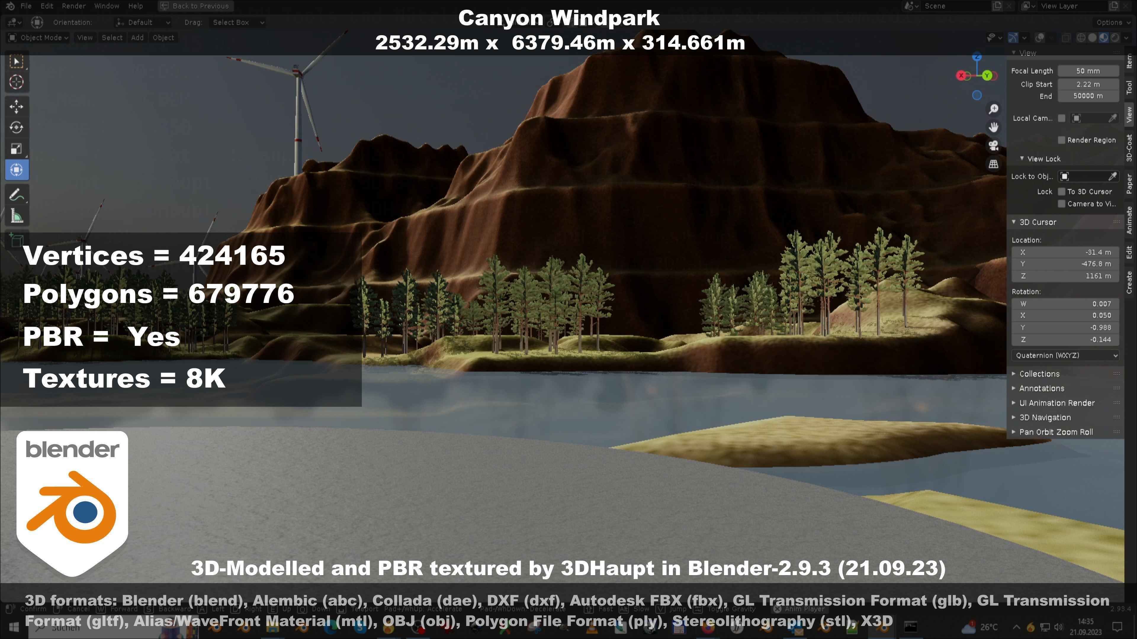 Windturbine H114m - H119m - H138m and Canyon Windfarm Scene 3D Model Collection_70