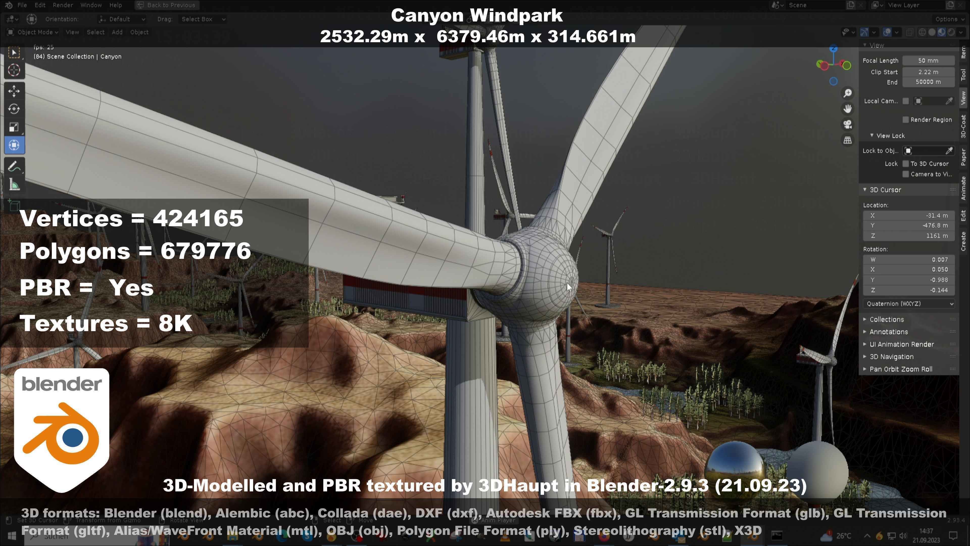 Windturbine H114m - H119m - H138m and Canyon Windfarm Scene 3D Model Collection_88