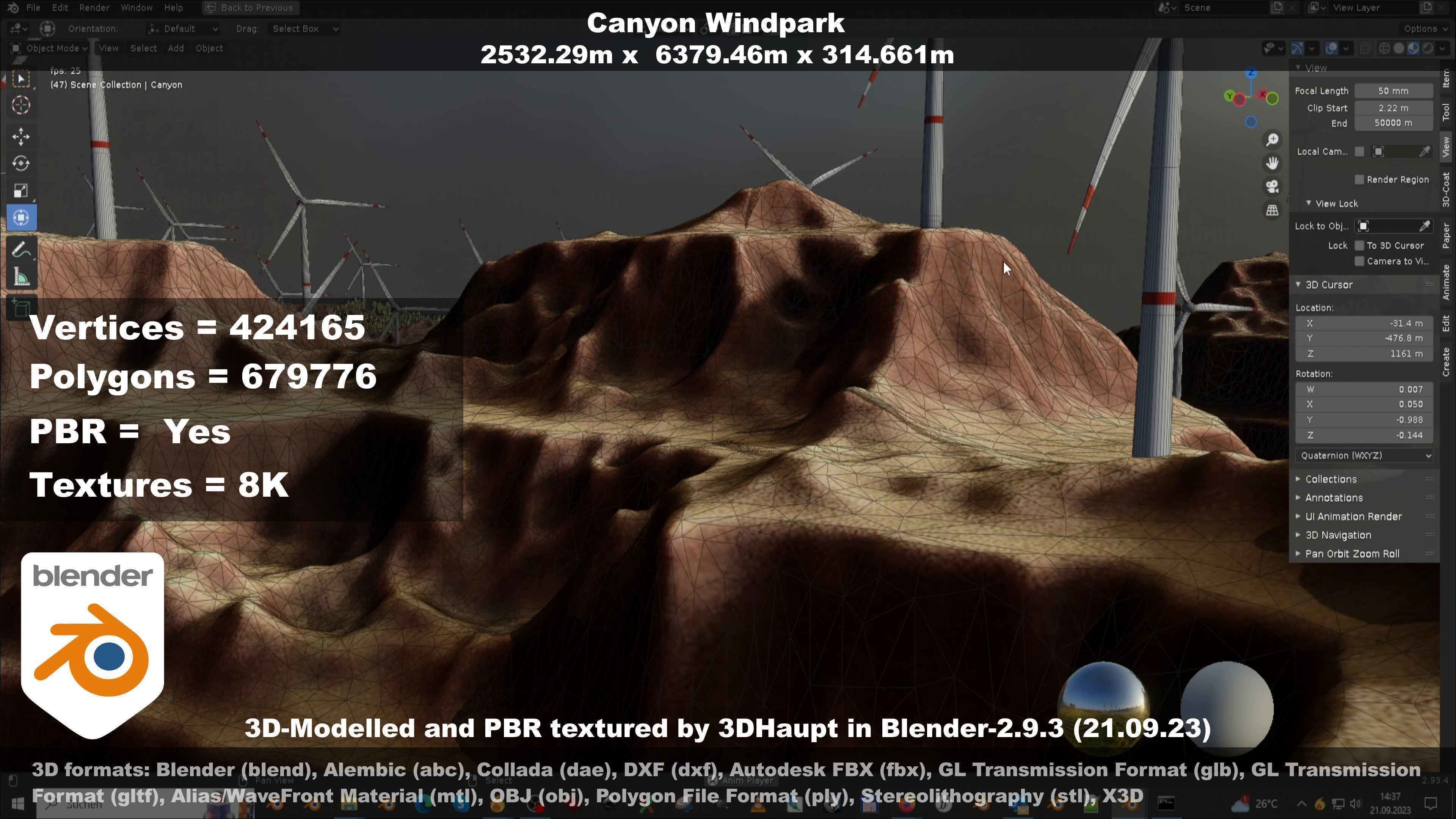 Windturbine H114m - H119m - H138m and Canyon Windfarm Scene 3D Model Collection_67