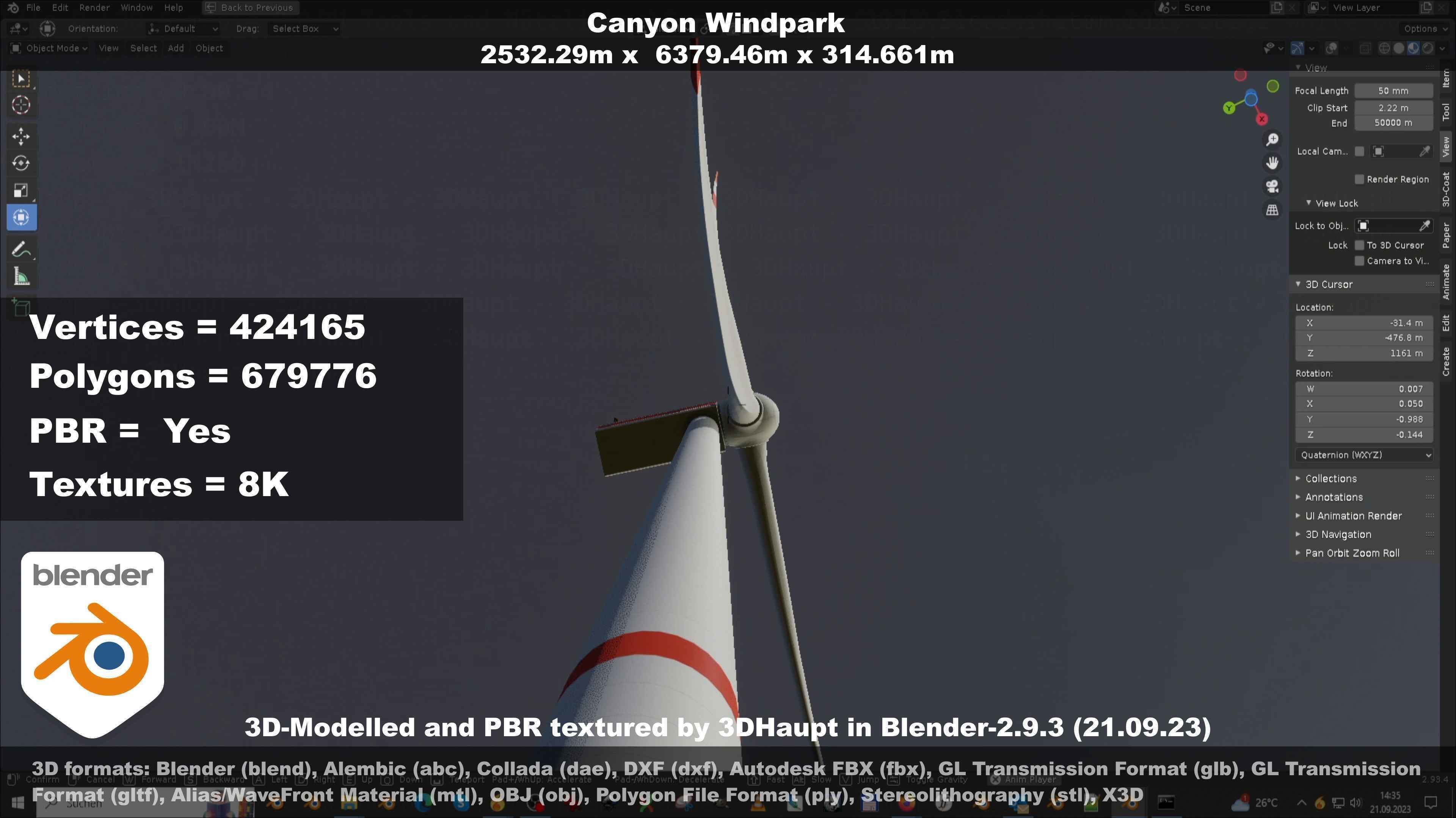 Windturbine H114m - H119m - H138m and Canyon Windfarm Scene 3D Model Collection_42