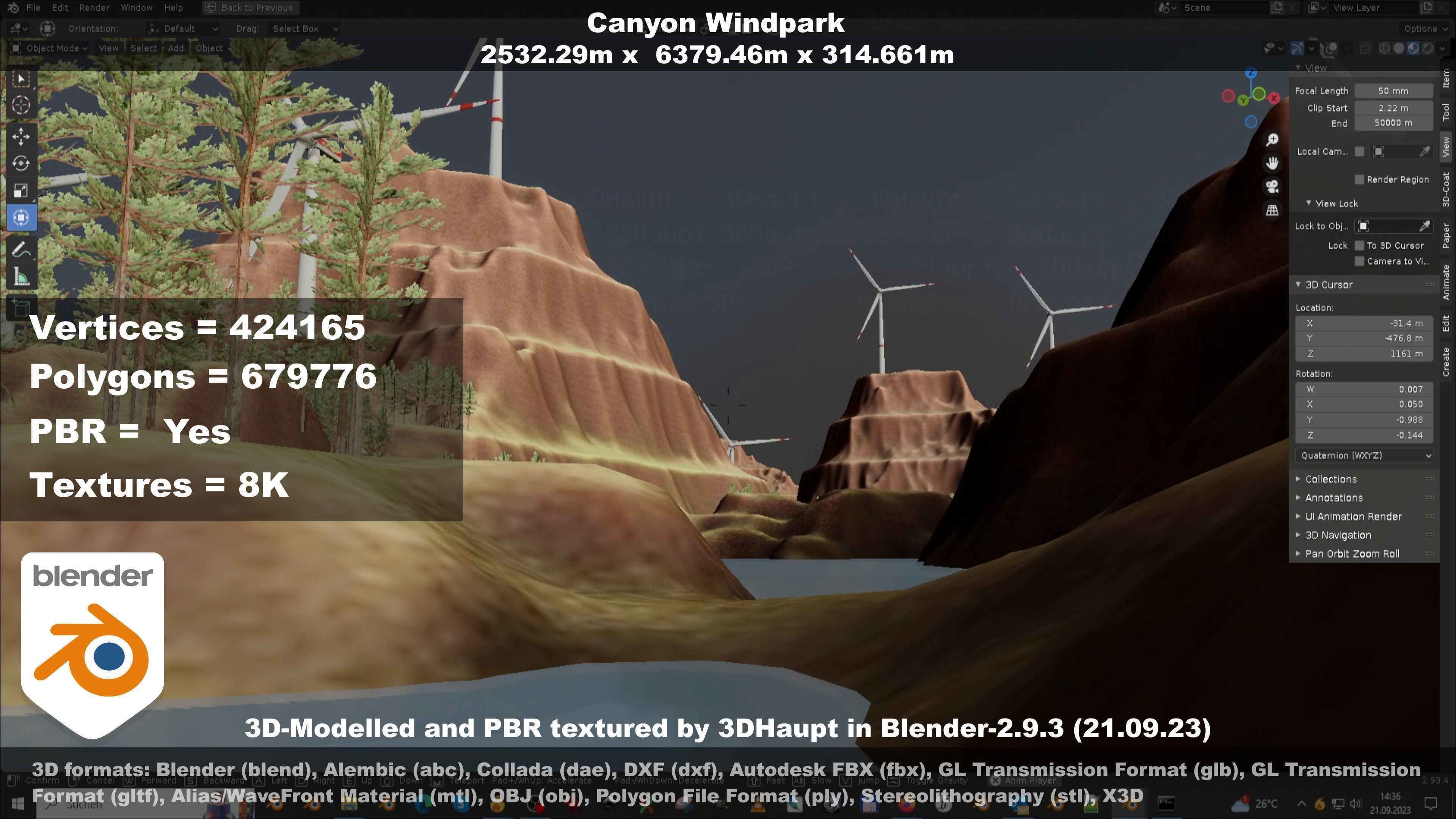 Windturbine H114m - H119m - H138m and Canyon Windfarm Scene 3D Model Collection_68