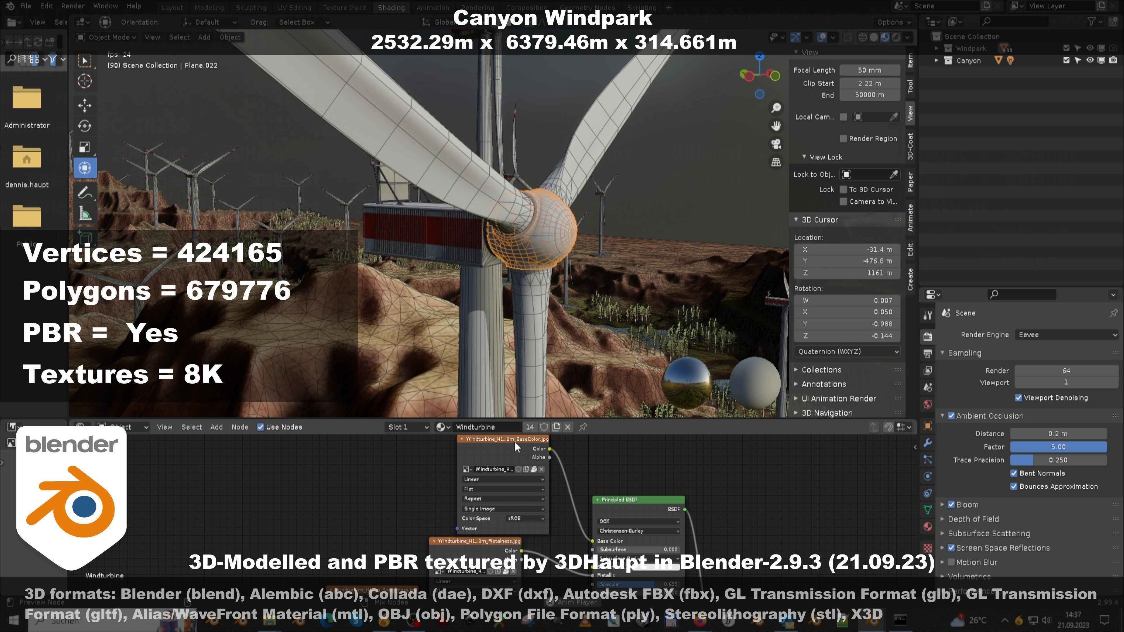 Windturbine H114m - H119m - H138m and Canyon Windfarm Scene 3D Model Collection_115