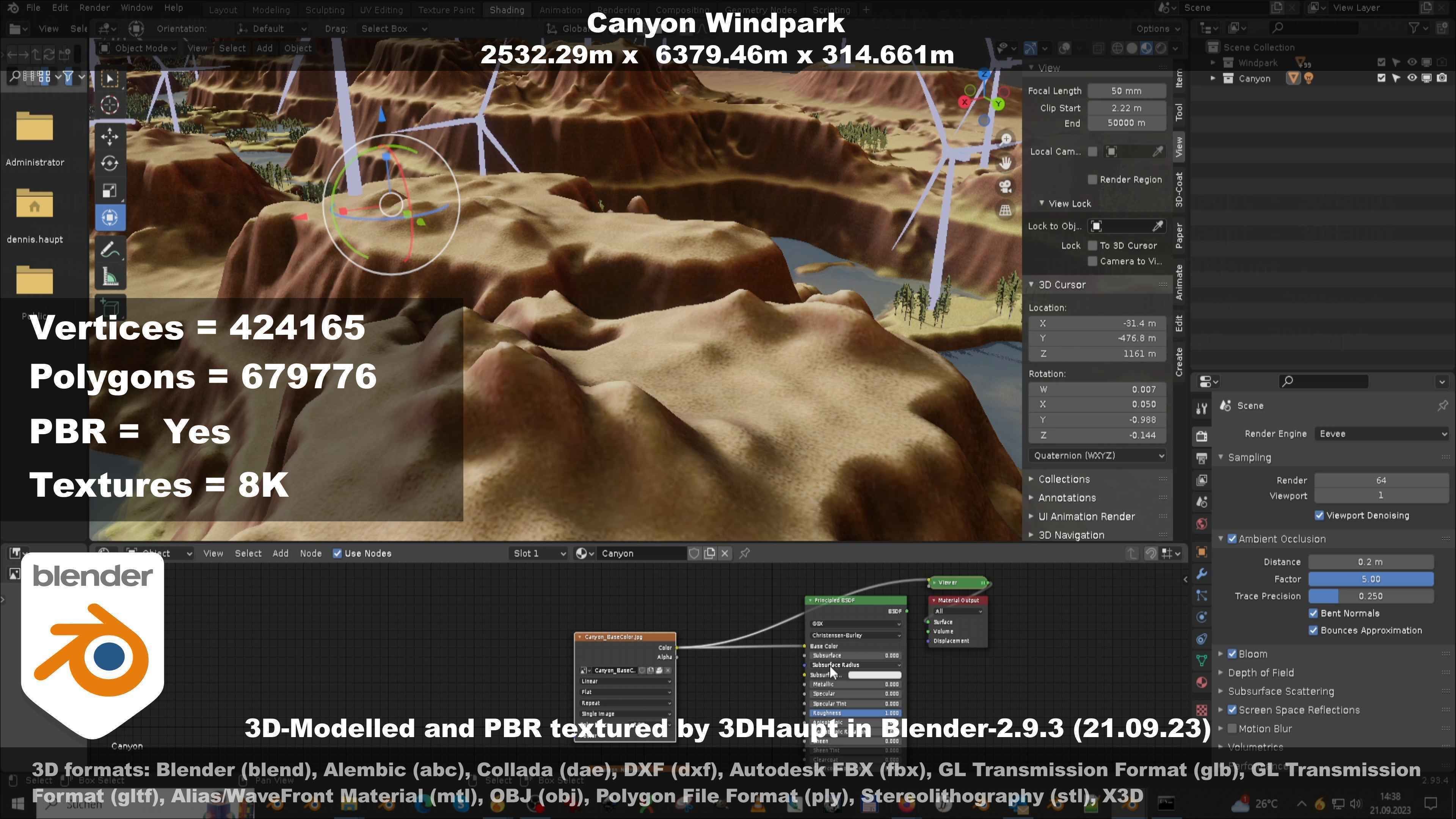 Windturbine H114m - H119m - H138m and Canyon Windfarm Scene 3D Model Collection_92