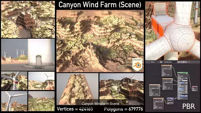 Windturbine H114m - H119m - H138m and Canyon Windfarm Scene 3D Model Collection