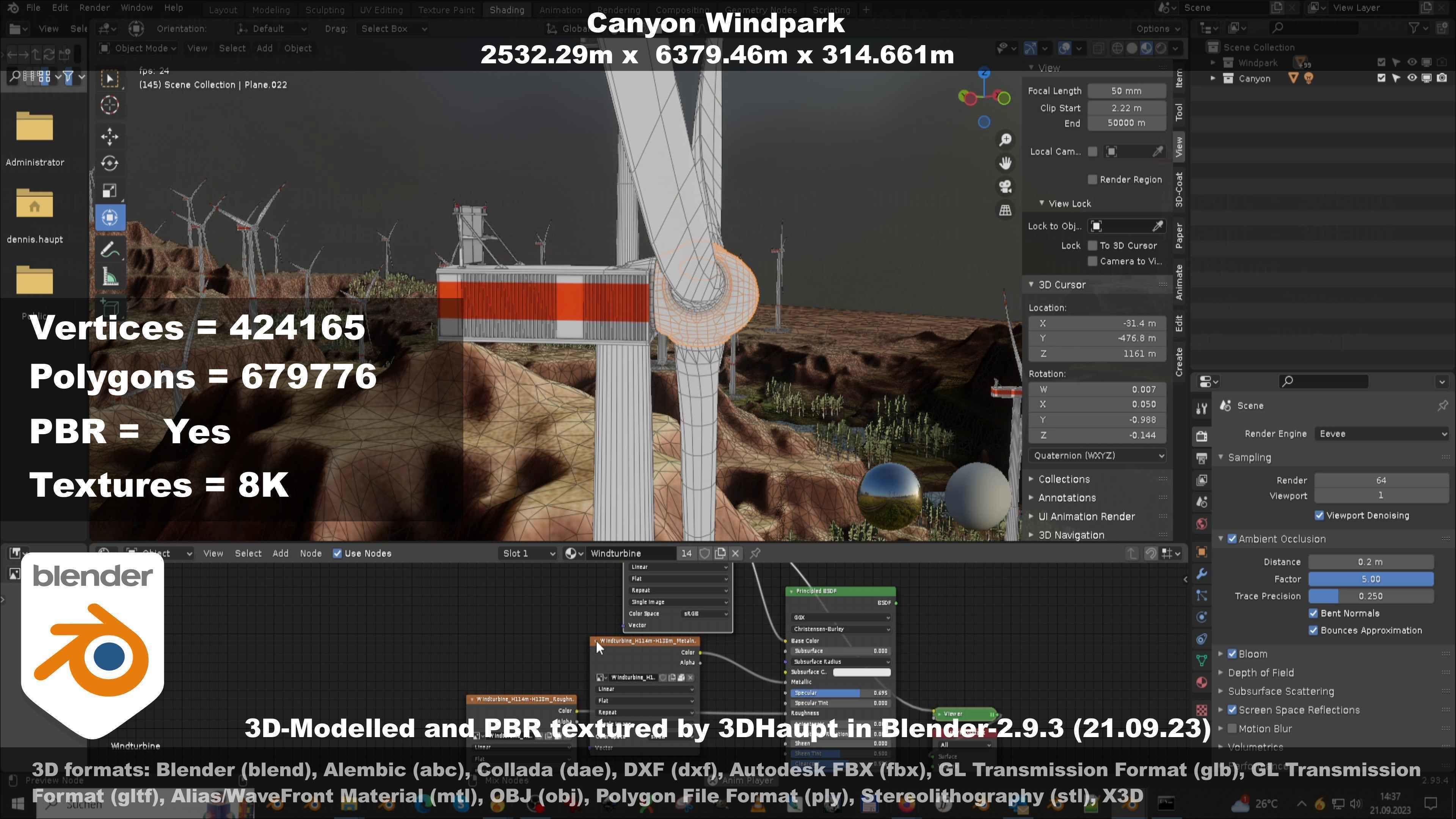 Windturbine H114m - H119m - H138m and Canyon Windfarm Scene 3D Model Collection_116
