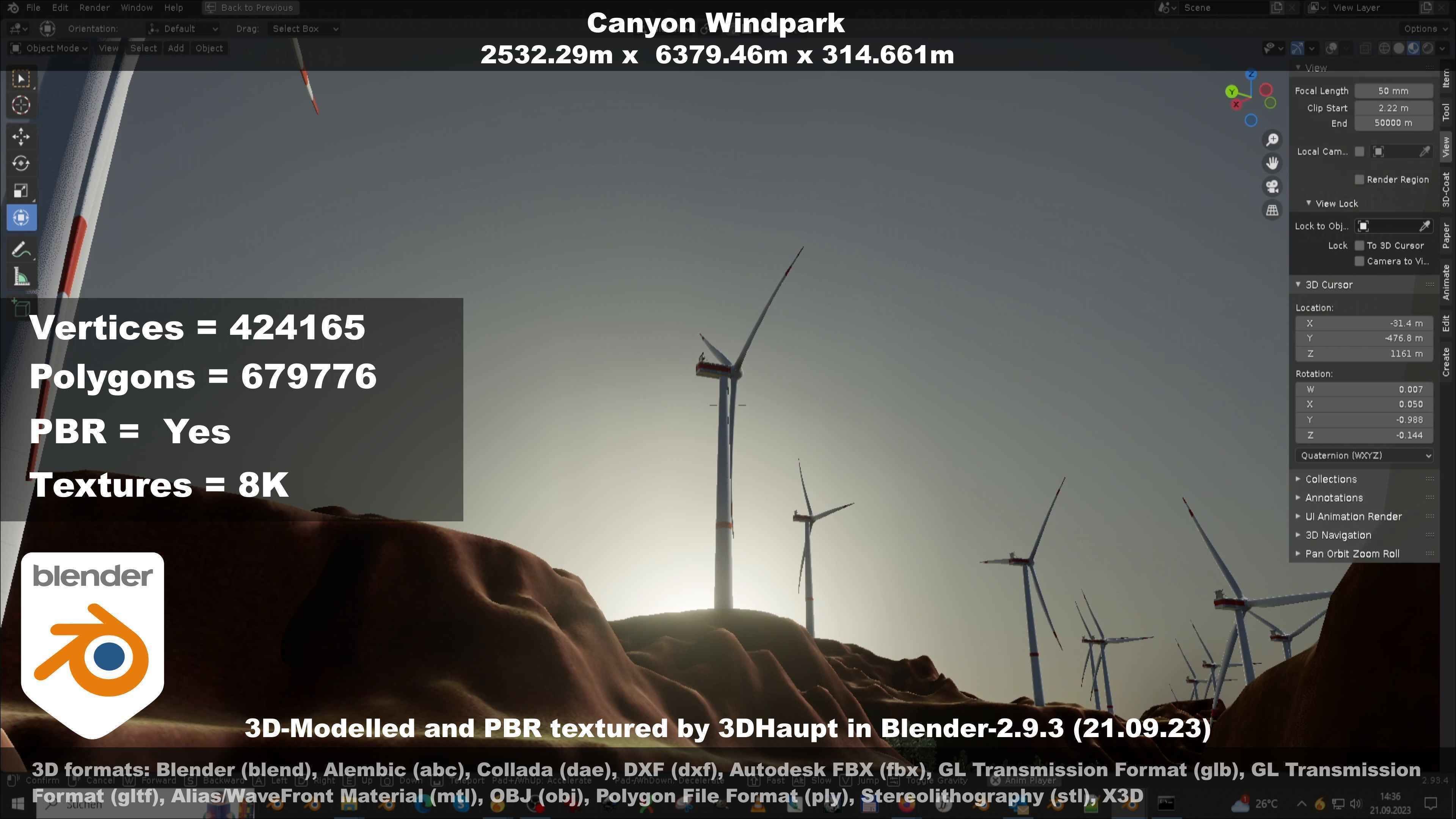 Windturbine H114m - H119m - H138m and Canyon Windfarm Scene 3D Model Collection_43