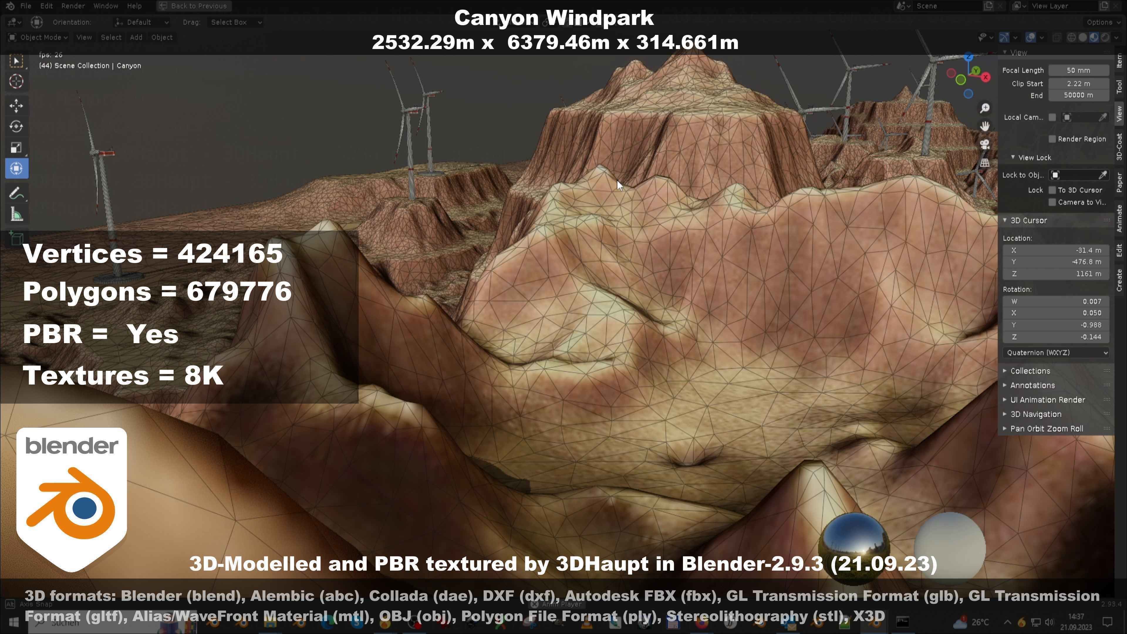 Windturbine H114m - H119m - H138m and Canyon Windfarm Scene 3D Model Collection_78