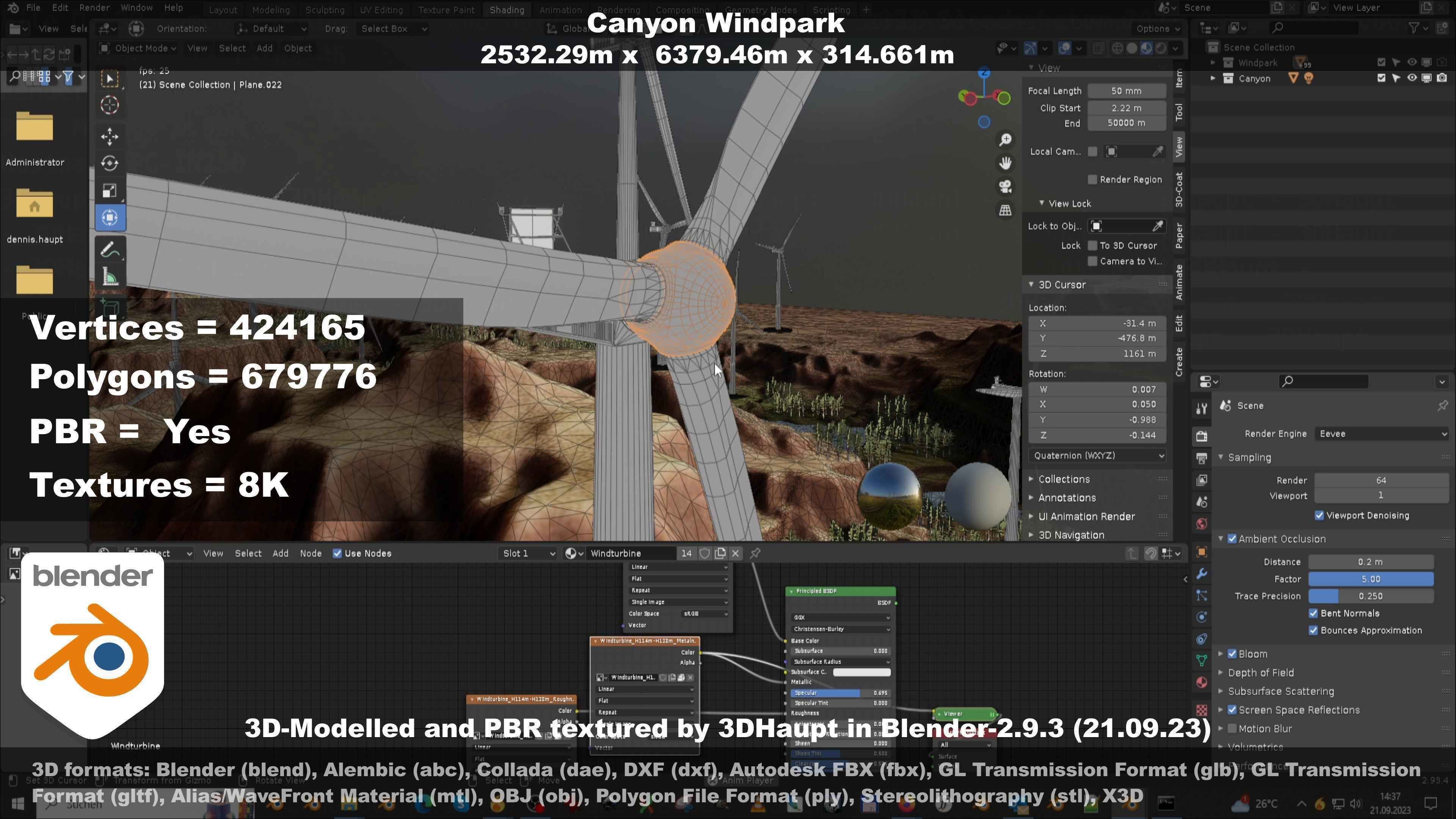 Windturbine H114m - H119m - H138m and Canyon Windfarm Scene 3D Model Collection_104