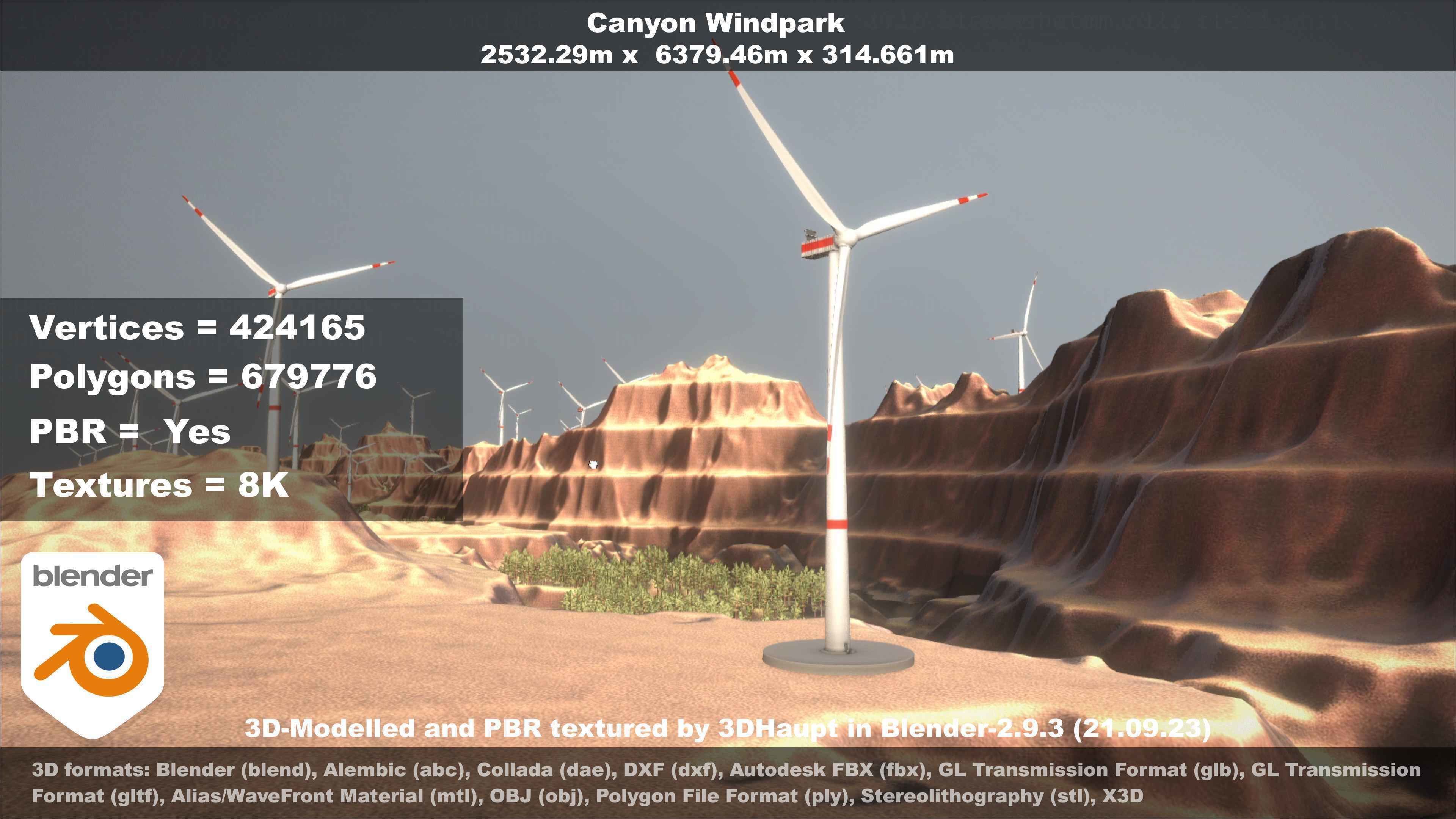 Windturbine H114m - H119m - H138m and Canyon Windfarm Scene 3D Model Collection_58