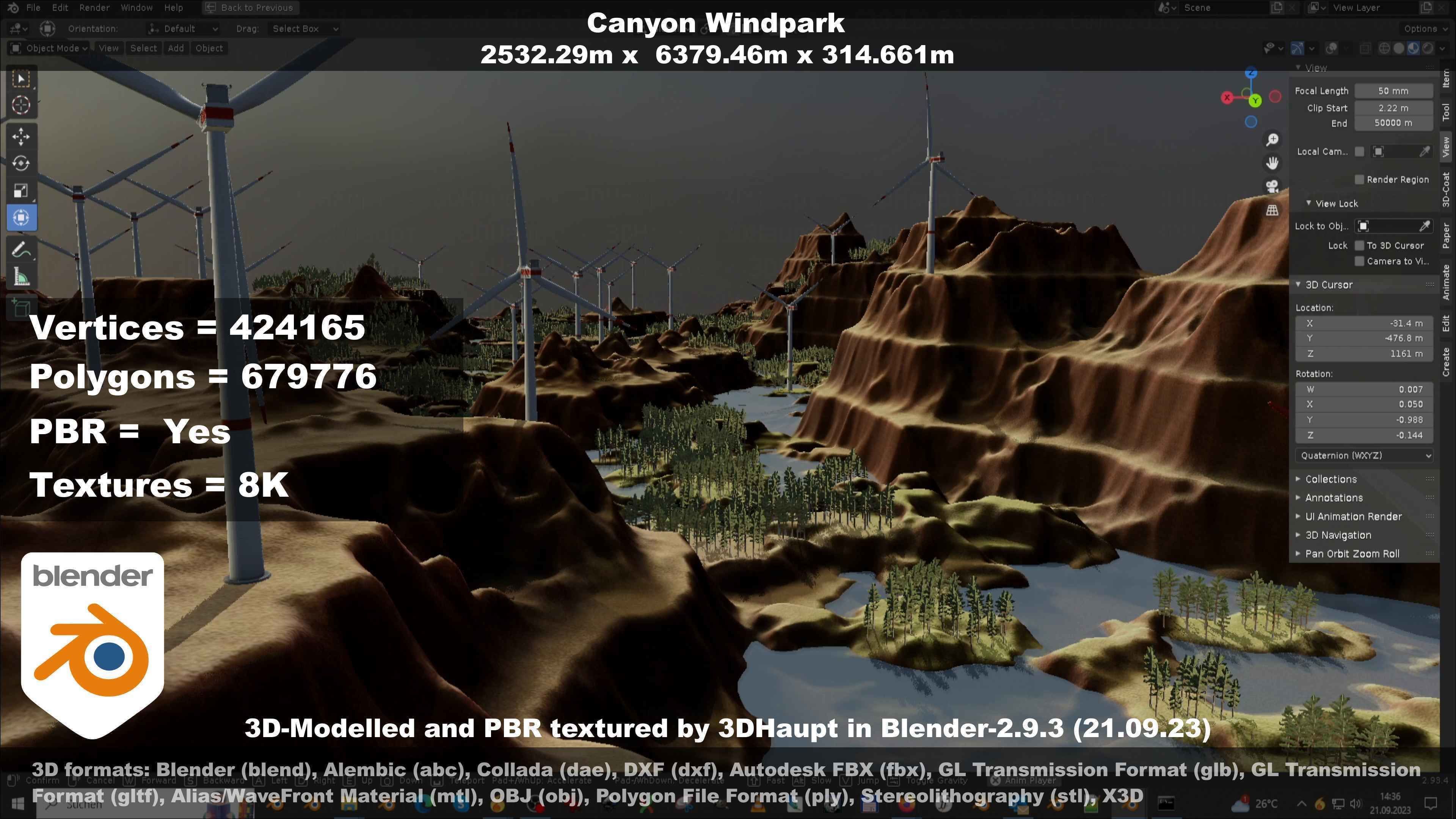 Windturbine H114m - H119m - H138m and Canyon Windfarm Scene 3D Model Collection_91