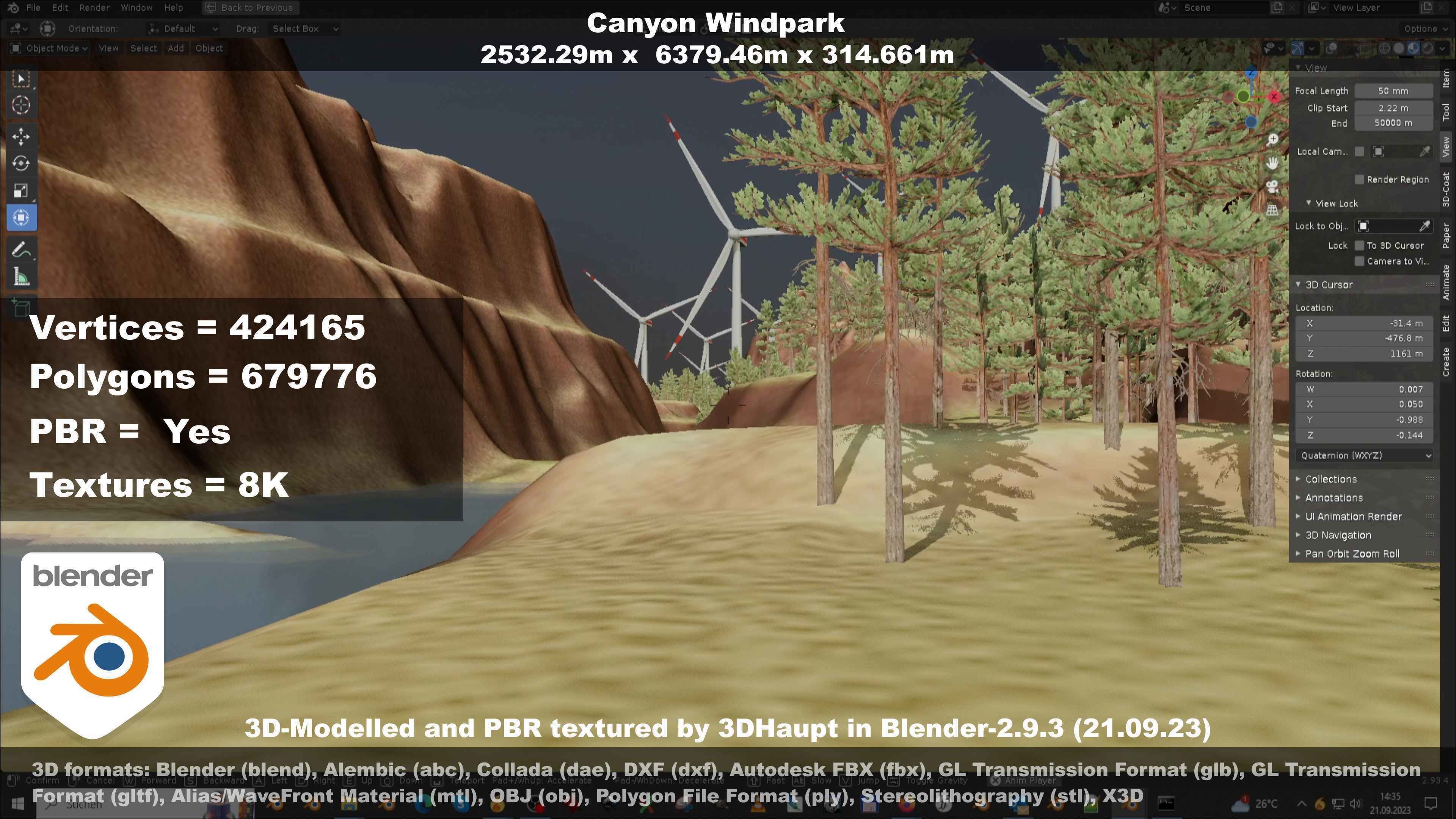 Windturbine H114m - H119m - H138m and Canyon Windfarm Scene 3D Model Collection_57