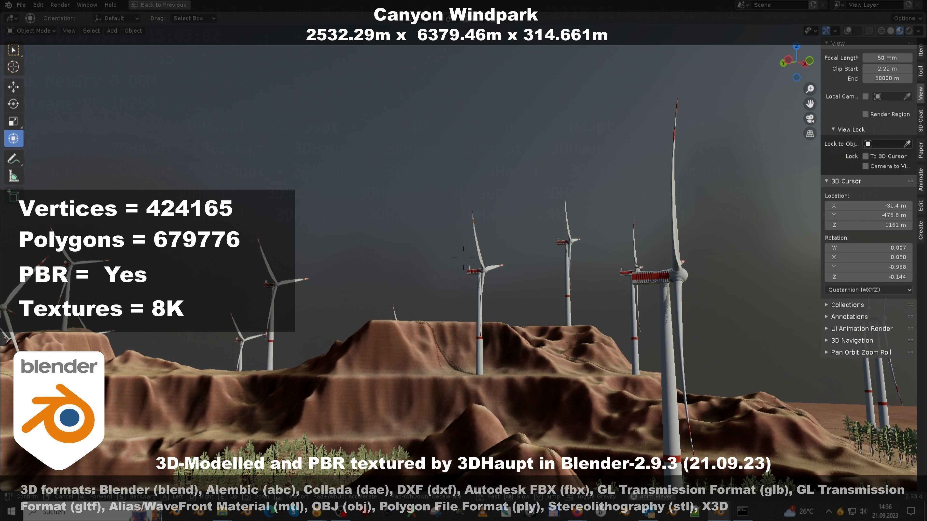 Windturbine H114m - H119m - H138m and Canyon Windfarm Scene 3D Model Collection_102