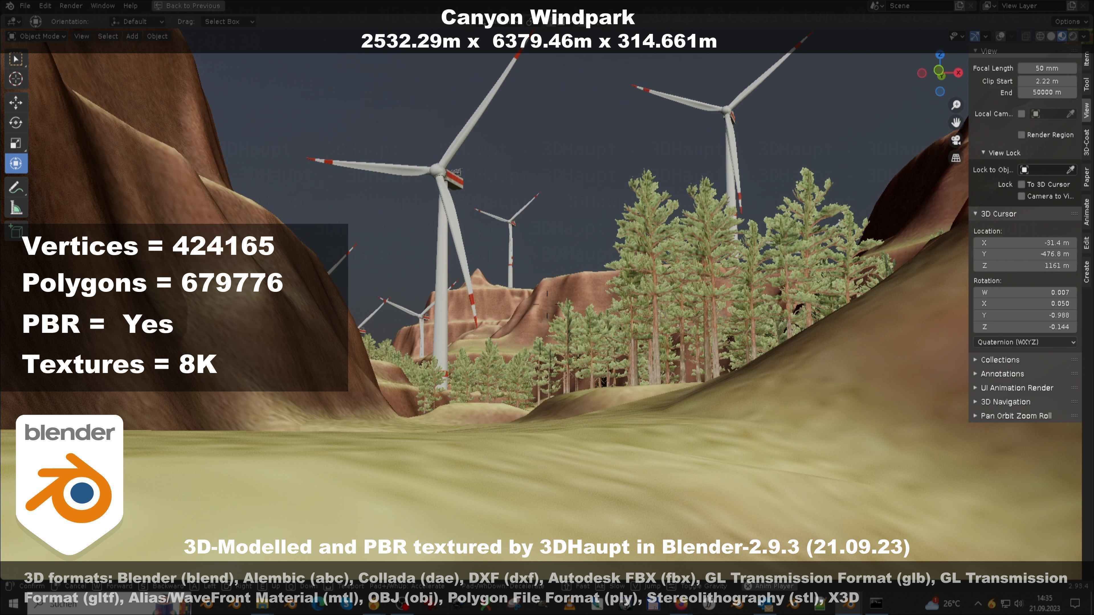 Windturbine H114m - H119m - H138m and Canyon Windfarm Scene 3D Model Collection_56