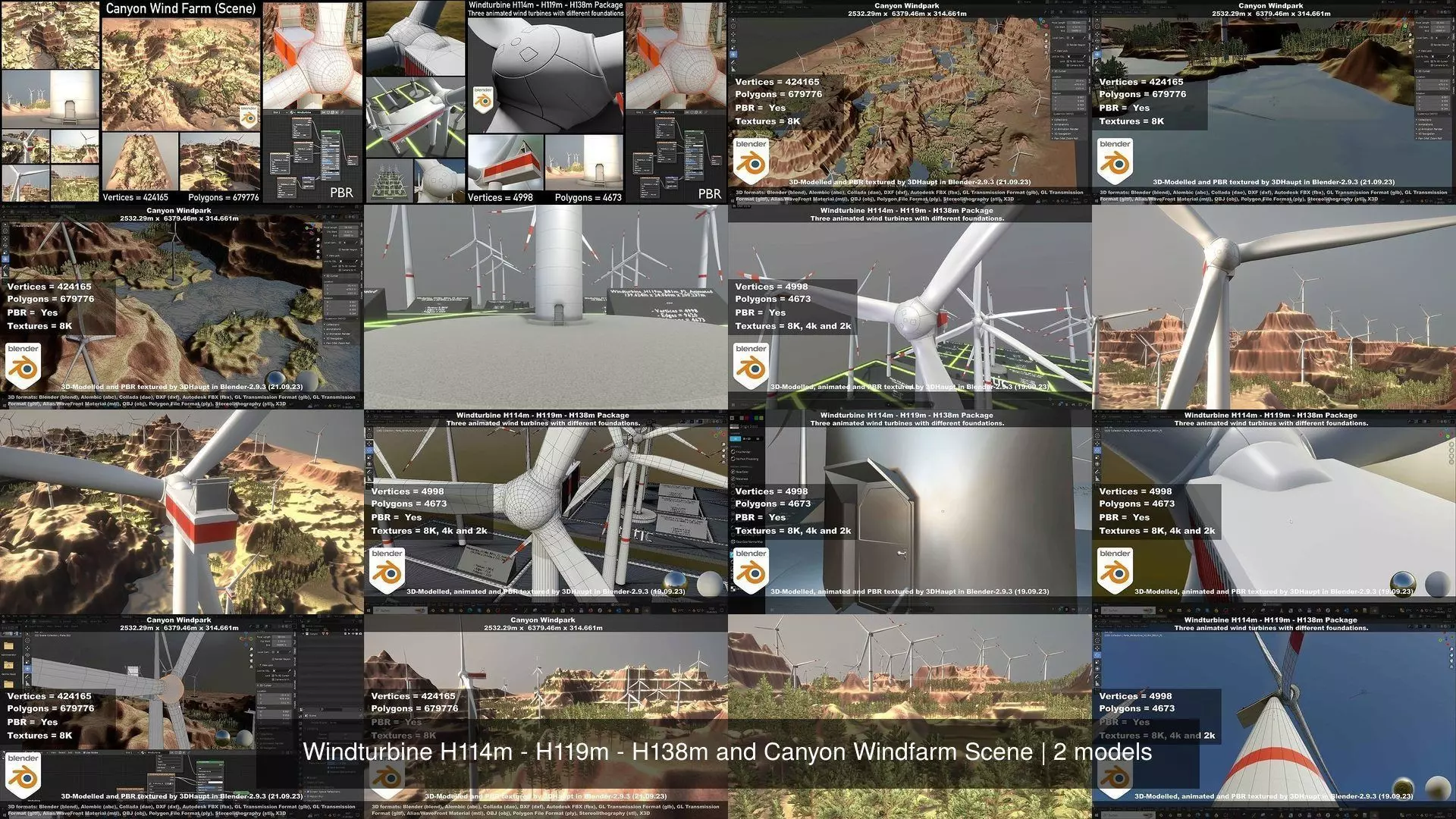 Windturbine H114m - H119m - H138m and Canyon Windfarm Scene 3D Model Collection_1