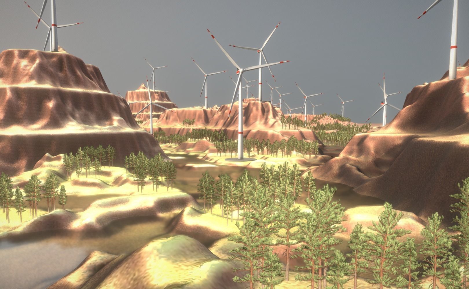 Windturbine H114m - H119m - H138m and Canyon Windfarm Scene 3D Model Collection_35