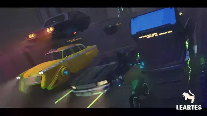 Driveable Animated Cyberpunk Futuristic Vehicles Set  Low-poly 3D model