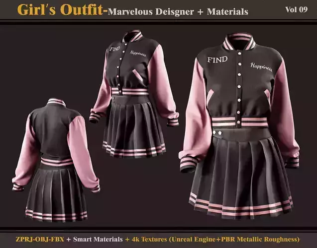 Girls Outfit-MD-CLO3D-fbx-obj-Materials-textures