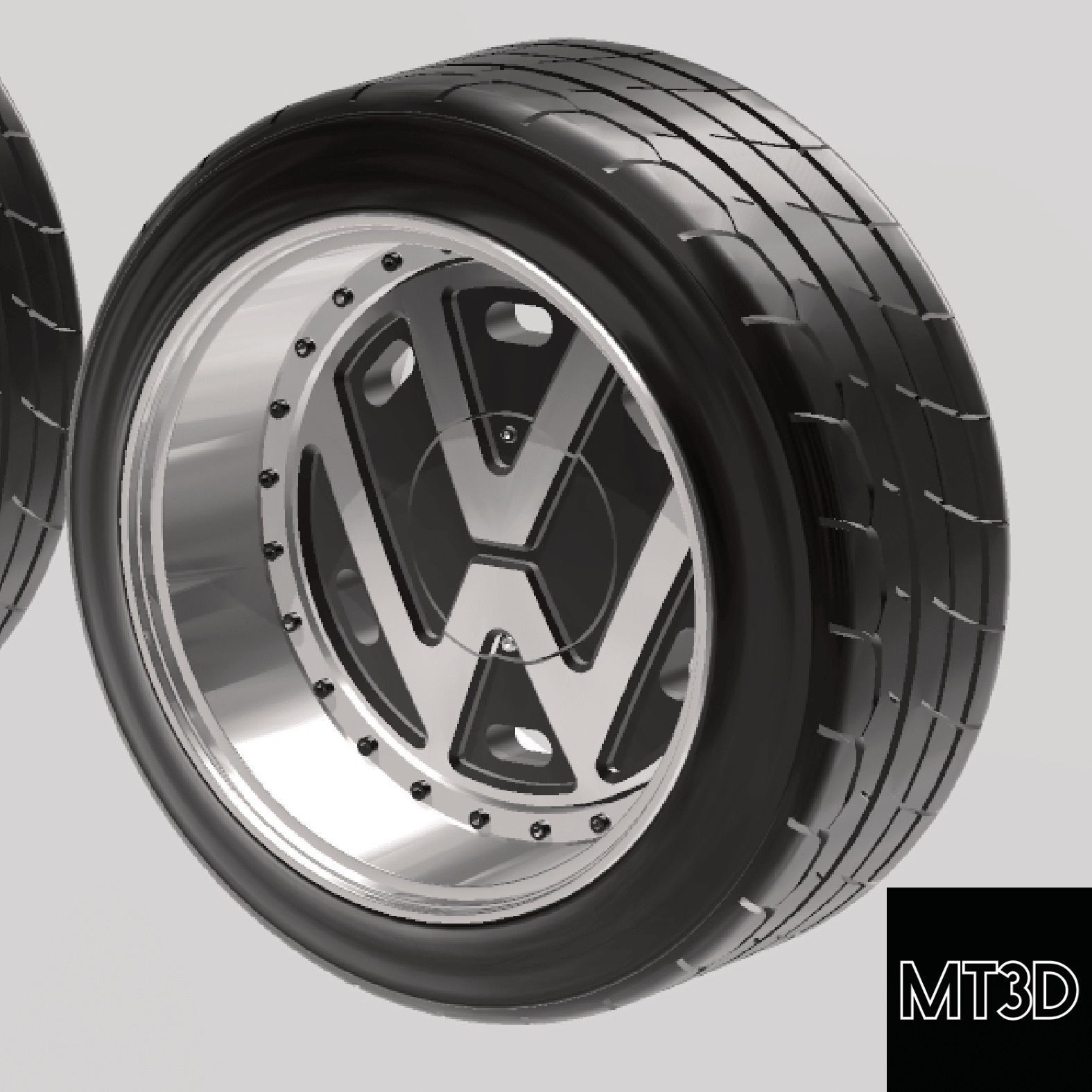 VOLKSWAGEN VW LOGO WHEELS WITH STRETCHED TIRES IN 2 SIZES 3D print model_2