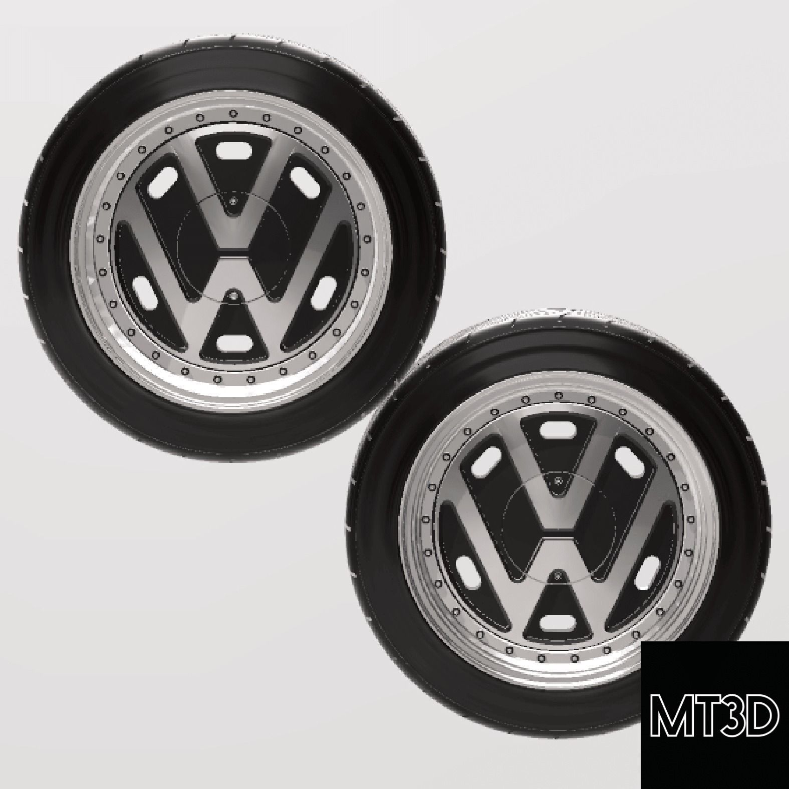 VOLKSWAGEN VW LOGO WHEELS WITH STRETCHED TIRES IN 2 SIZES 3D print model_3