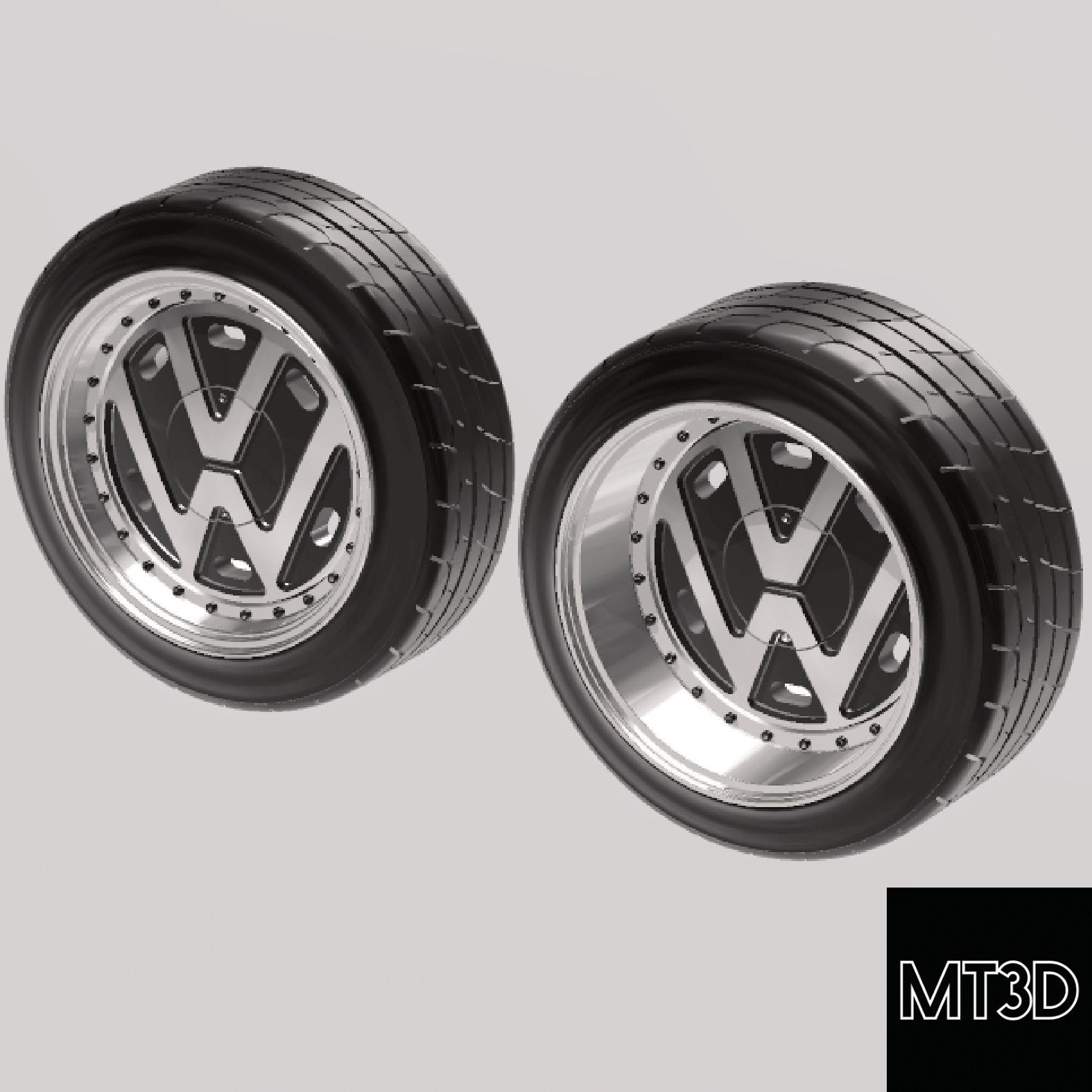 VOLKSWAGEN VW LOGO WHEELS WITH STRETCHED TIRES IN 2 SIZES 3D print model_4