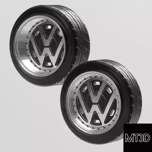 VOLKSWAGEN VW LOGO WHEELS WITH STRETCHED TIRES IN 2 SIZES 3D print model