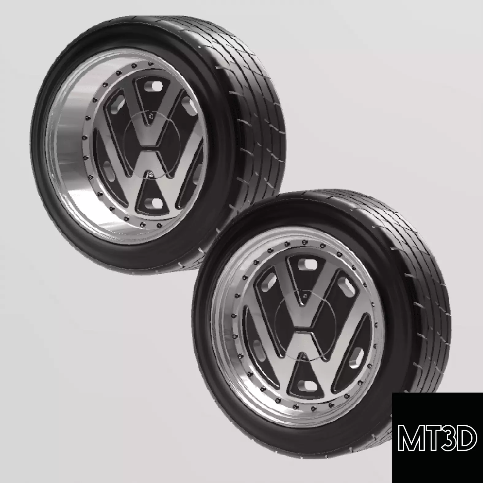 VOLKSWAGEN VW LOGO WHEELS WITH STRETCHED TIRES IN 2 SIZES 3D print model_0
