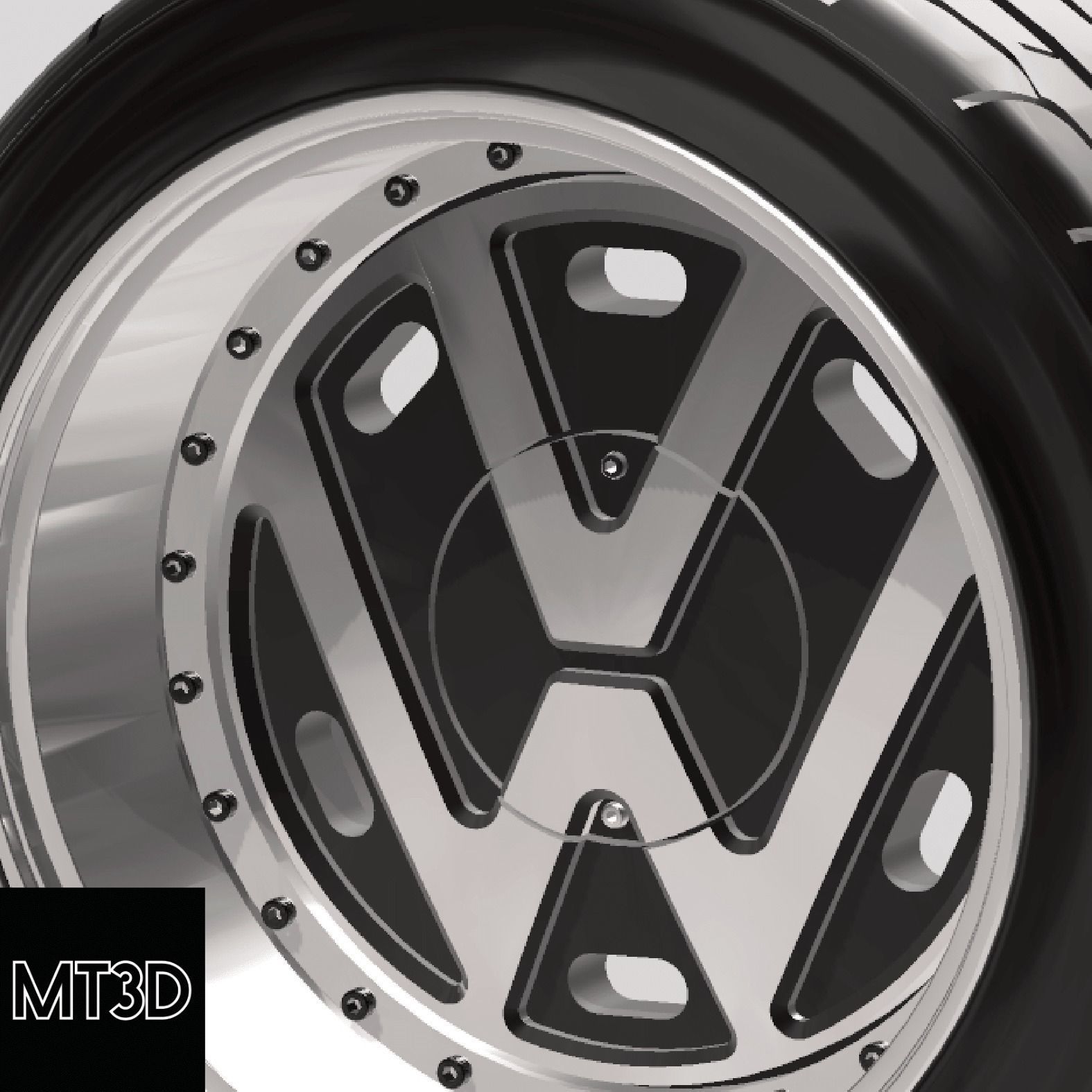 VOLKSWAGEN VW LOGO WHEELS WITH STRETCHED TIRES IN 2 SIZES 3D print model_13