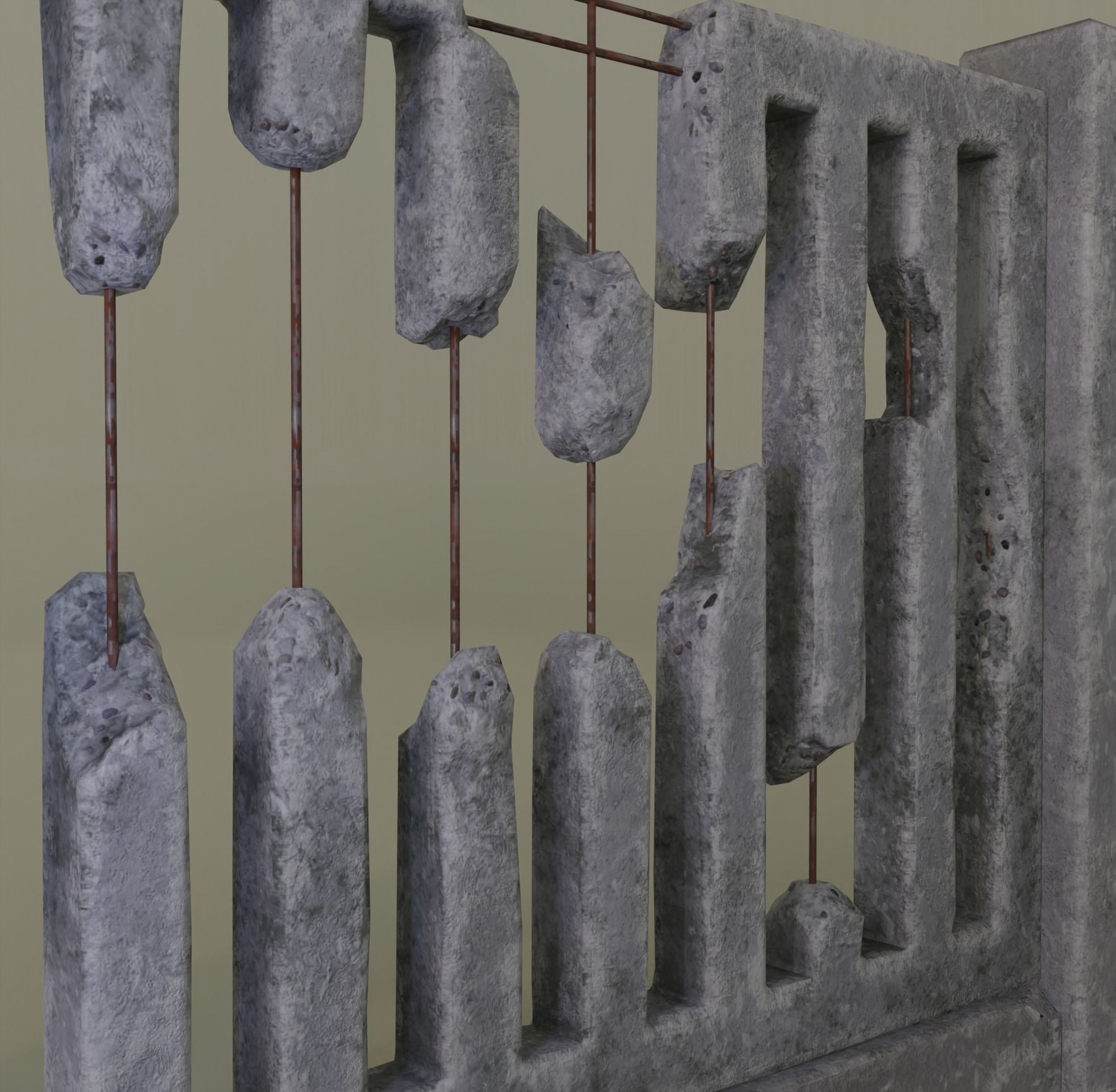 Old  concrete Fences pack Low-poly 3D model_25
