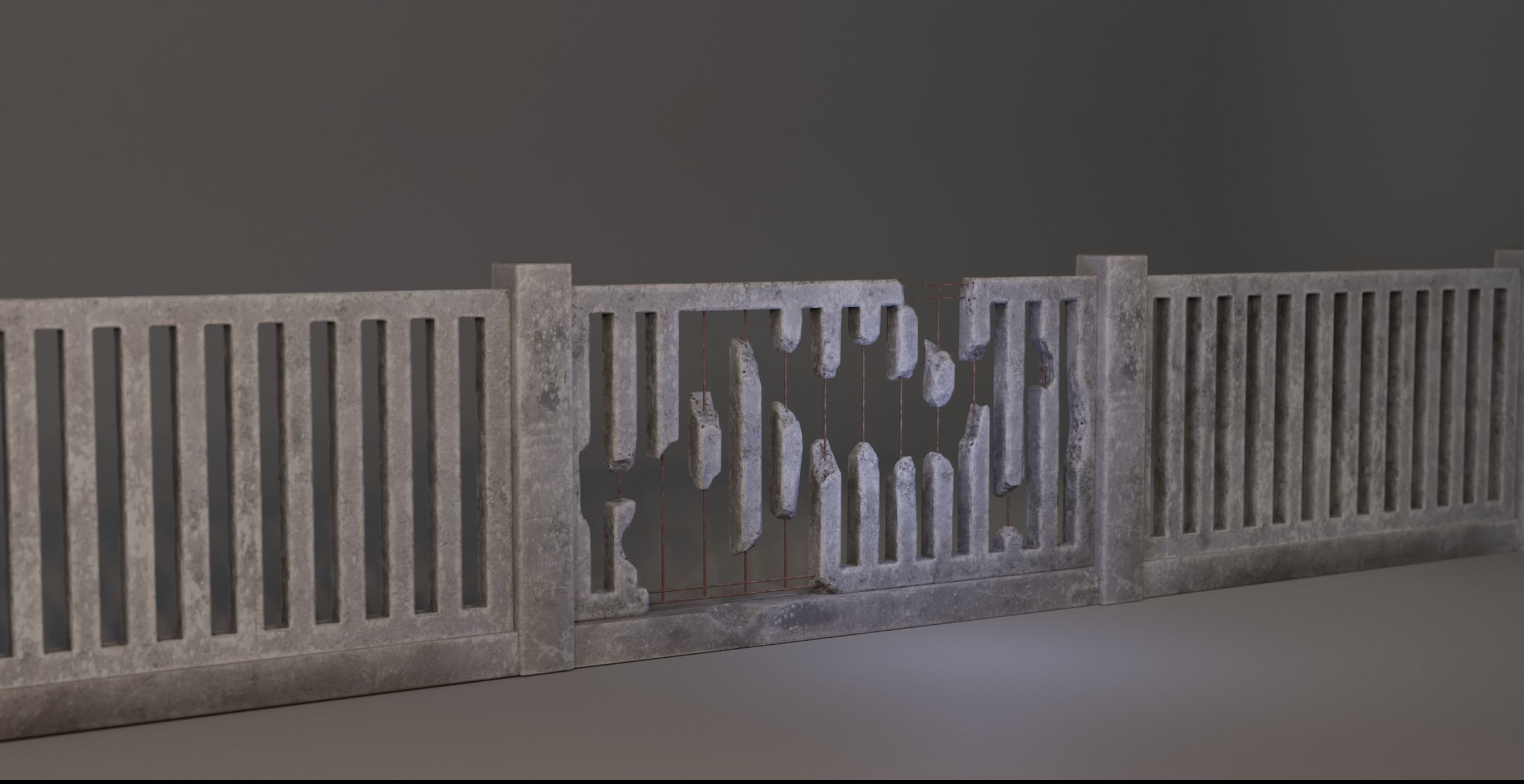 Old  concrete Fences pack Low-poly 3D model_15