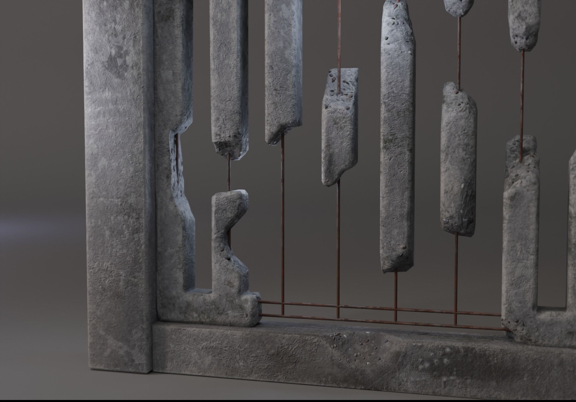 Old  concrete Fences pack Low-poly 3D model_8