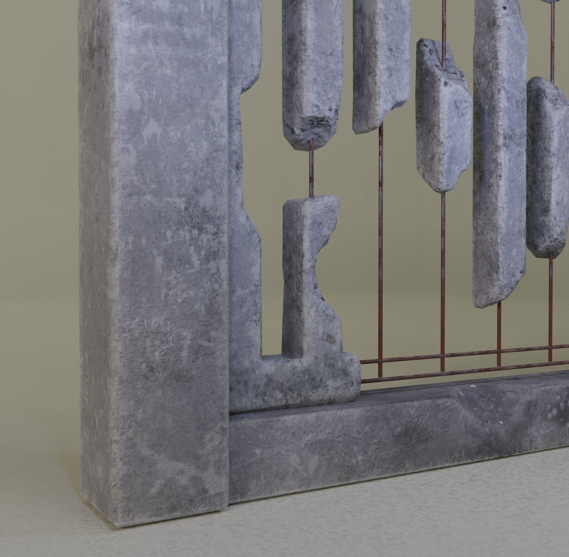 Old  concrete Fences pack Low-poly 3D model_30