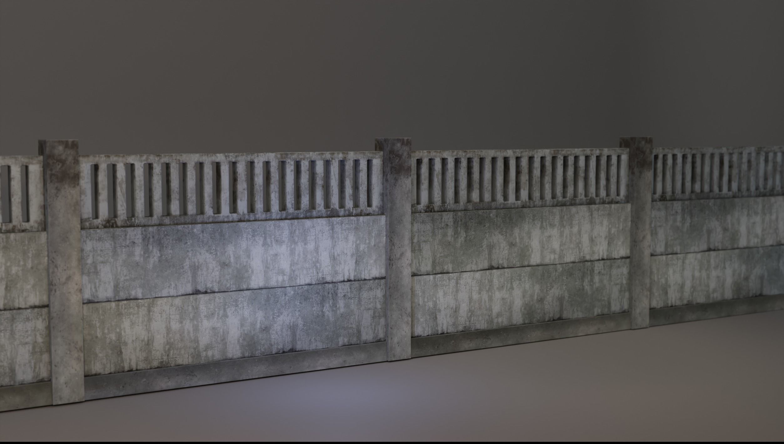 Old  concrete Fences pack Low-poly 3D model_14