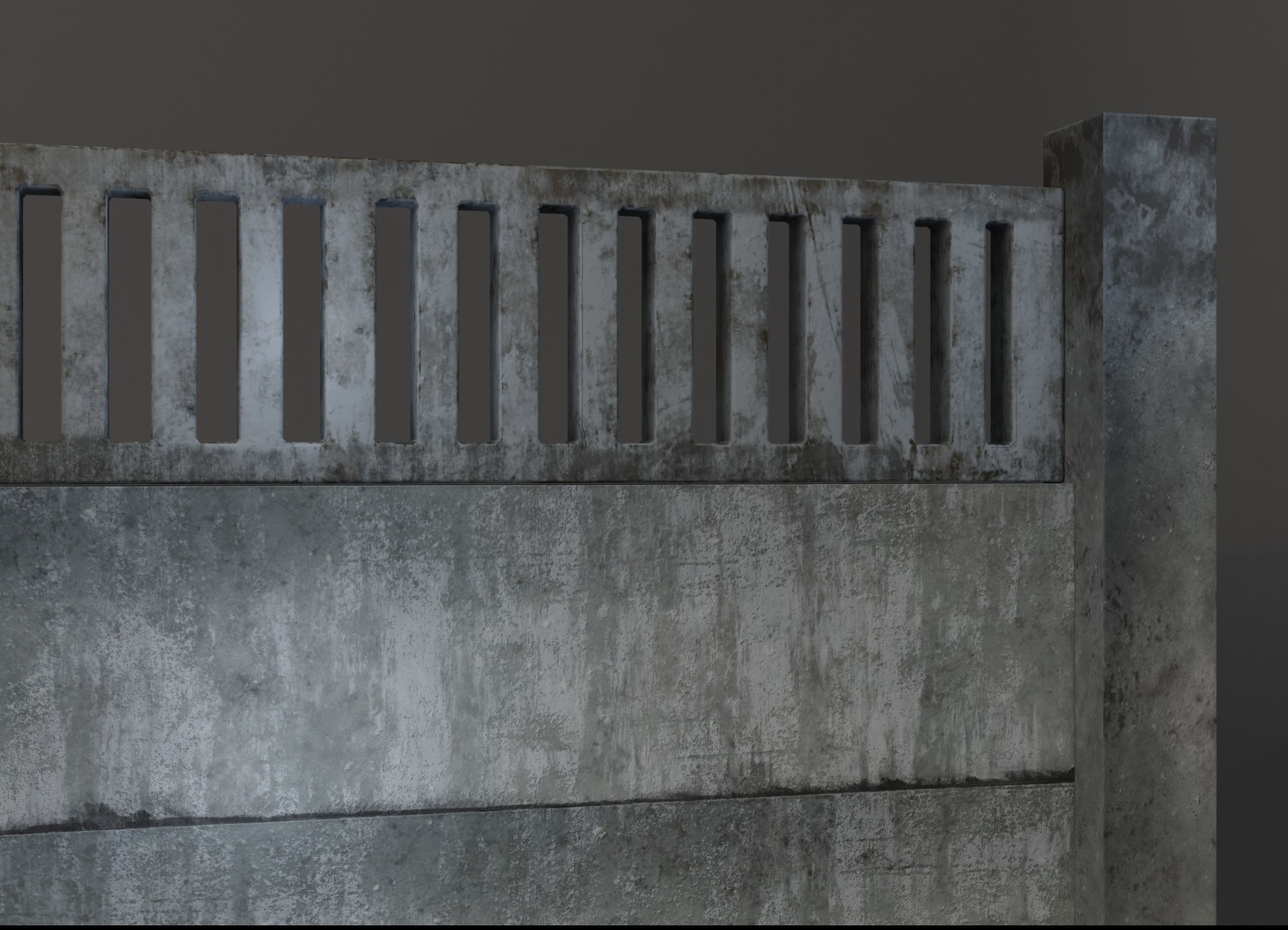 Old  concrete Fences pack Low-poly 3D model_9