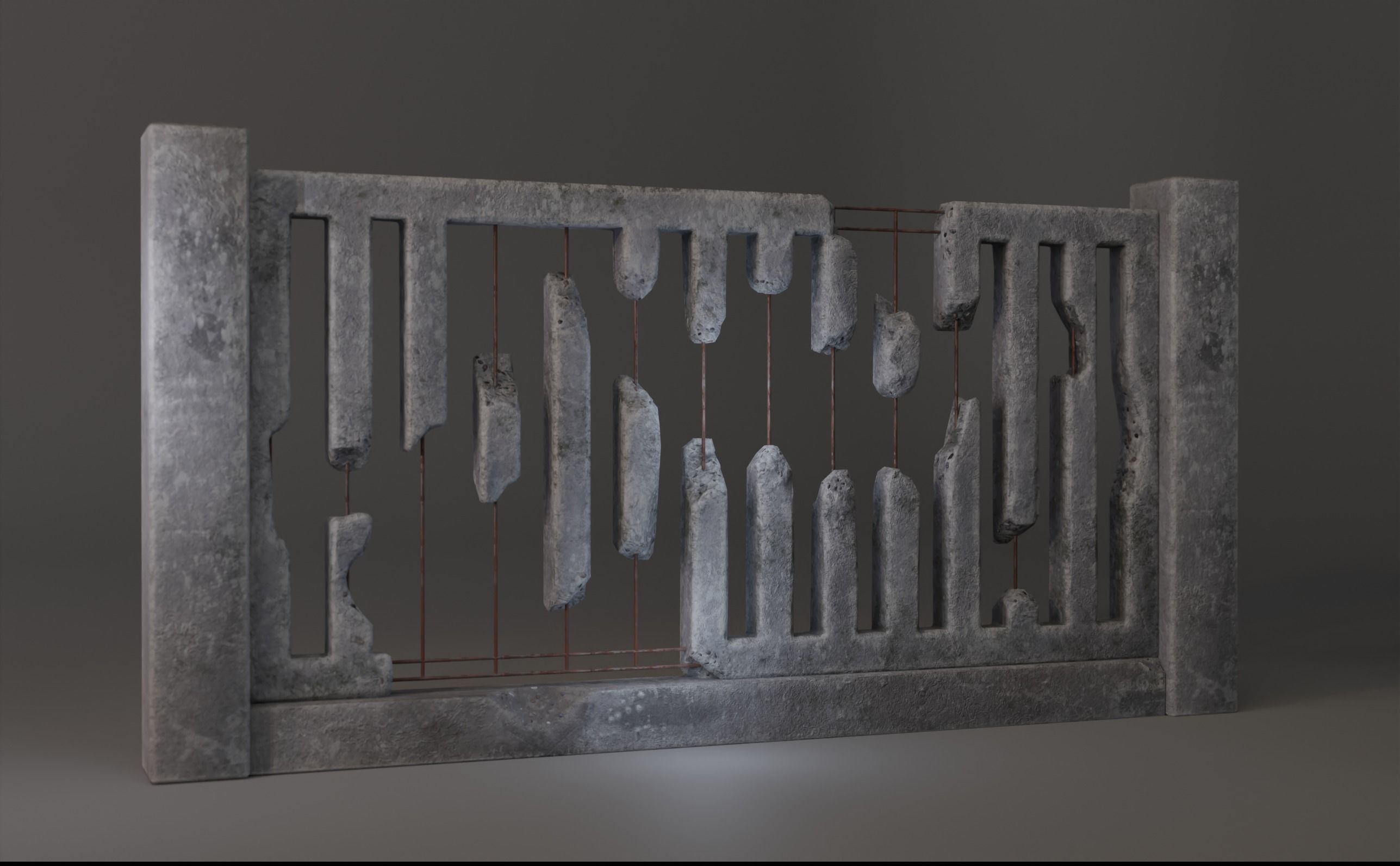 Old  concrete Fences pack Low-poly 3D model_4