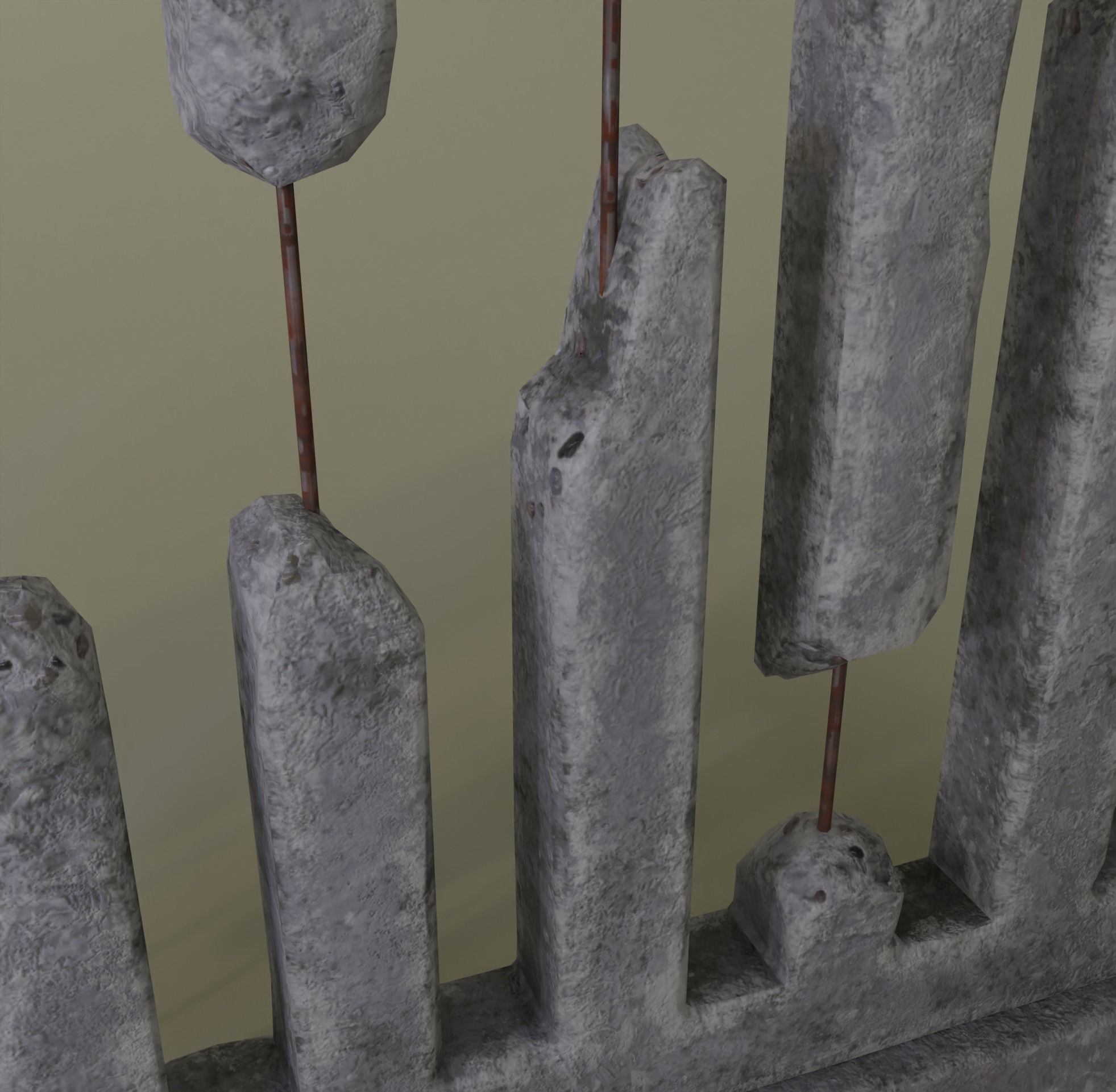 Old  concrete Fences pack Low-poly 3D model_31