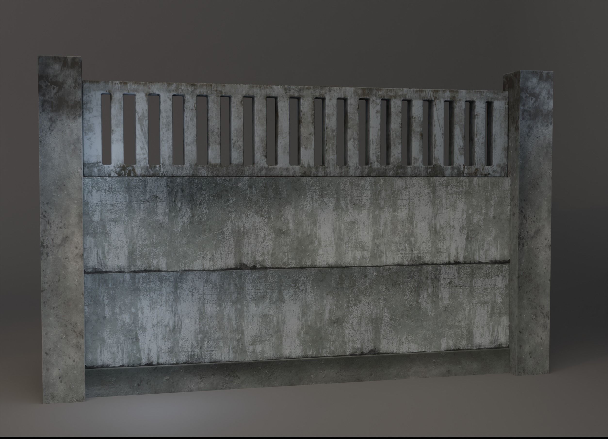 Old  concrete Fences pack Low-poly 3D model_3