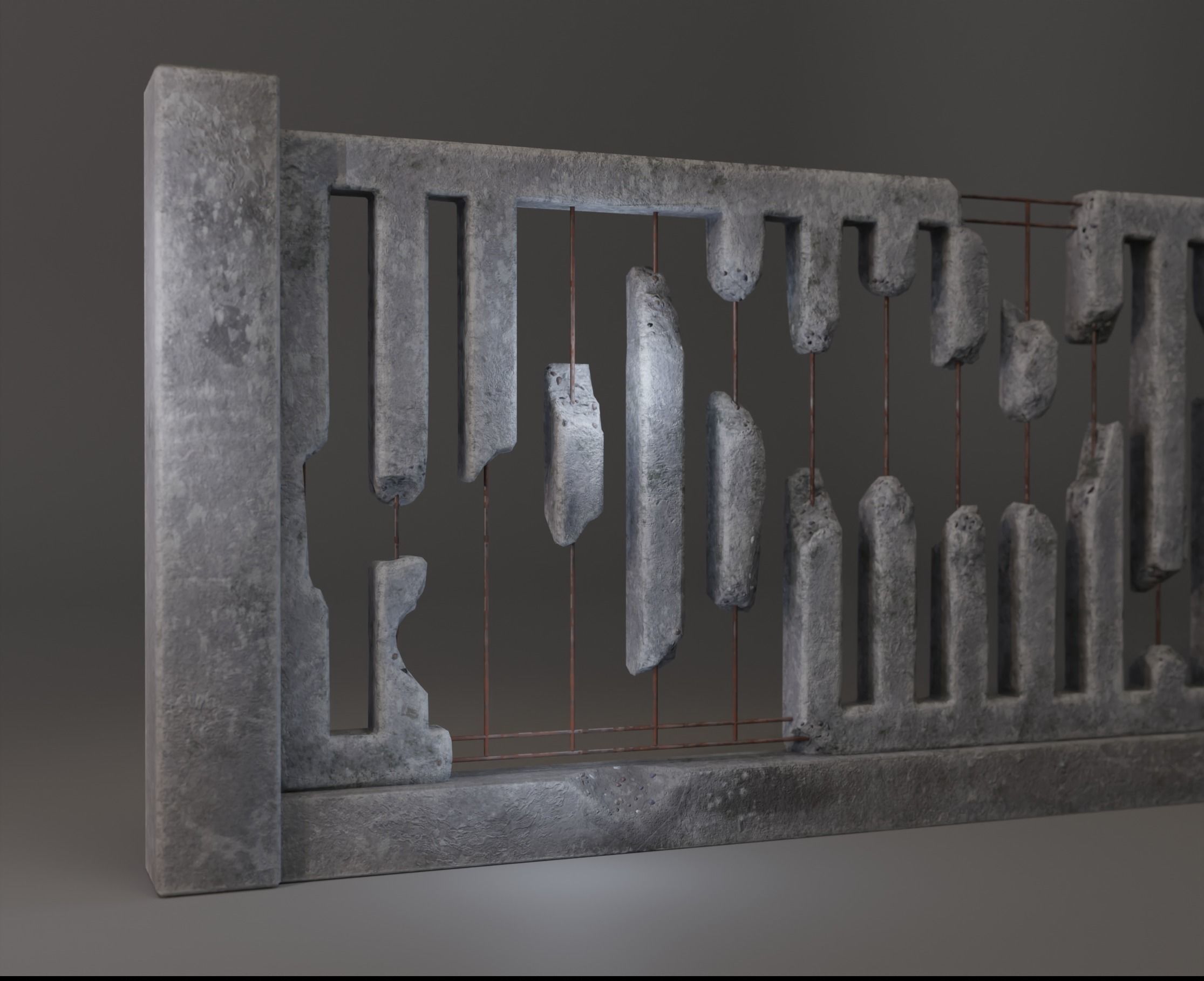 Old  concrete Fences pack Low-poly 3D model_7