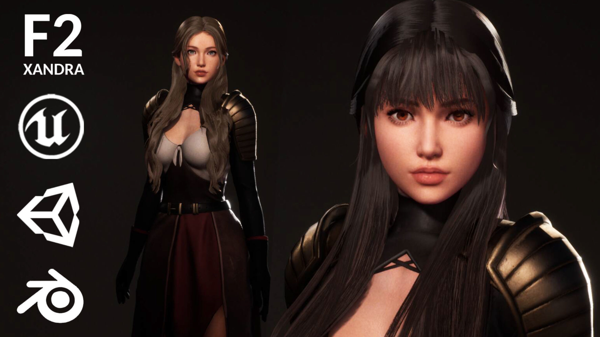 Katana Girl Tia - F2 Customizable Game Character Low-poly 3D model_27