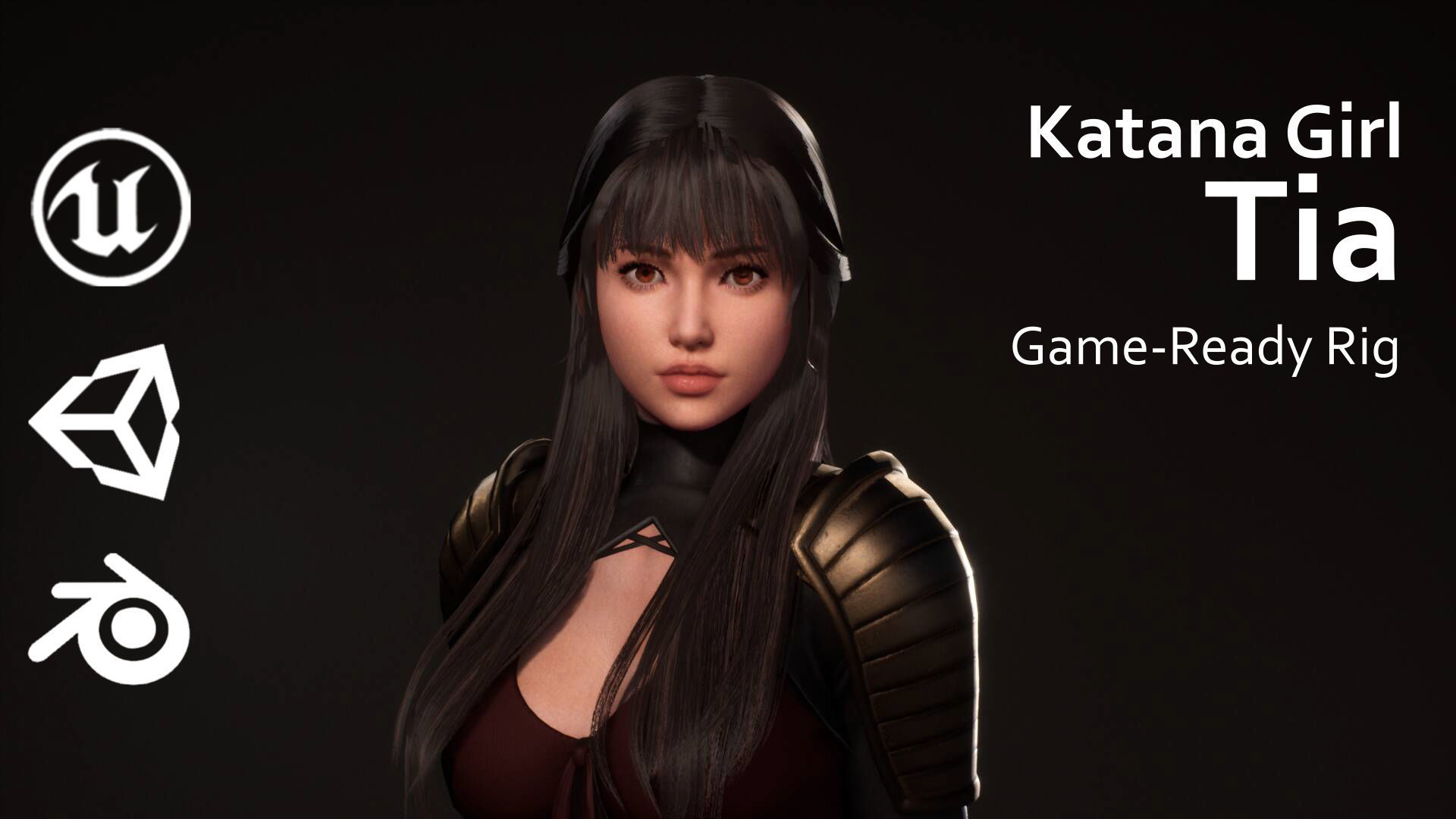 Katana Girl Tia - F2 Customizable Game Character Low-poly 3D model_26