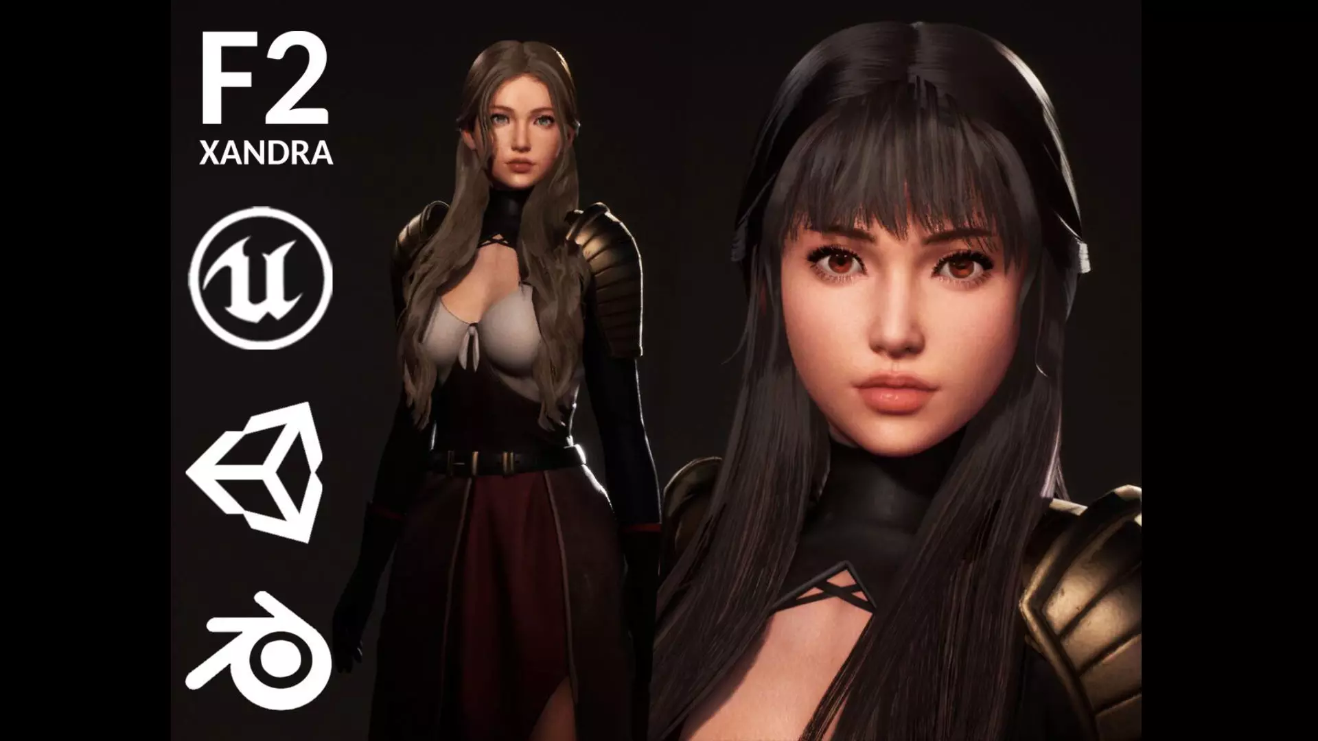 Katana Girl Tia - F2 Customizable Game Character Low-poly 3D model_0